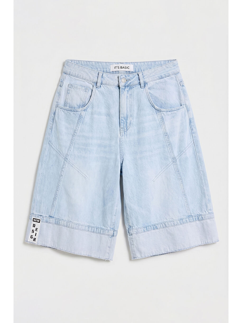 Mavi Kadın Ice Renk 4s6-3 Baggy Fit Maxi Boy Özel Tasarım Denim Bermuda Şort-2