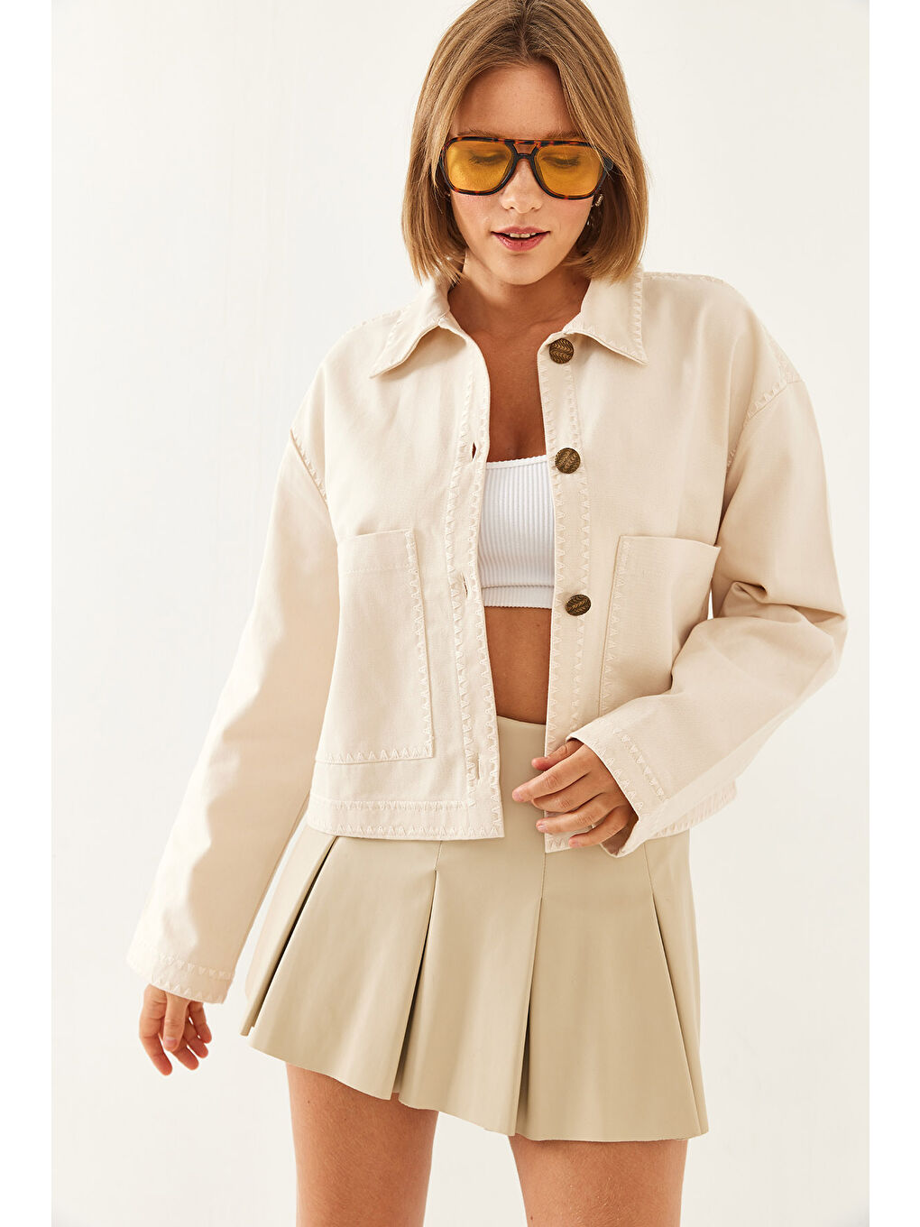 Bej Kadın İşlemeli Ceket MBMS-1