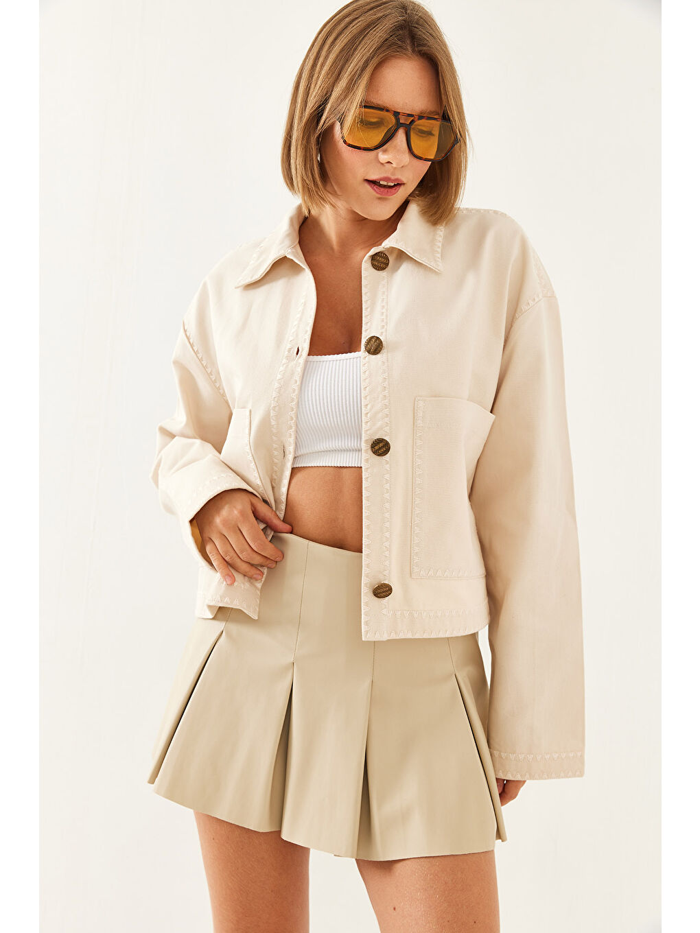 Bej Kadın İşlemeli Ceket MBMS-2