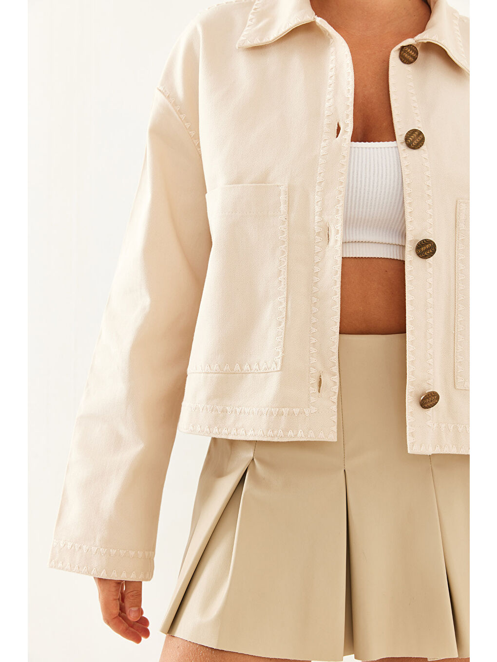 Bej Kadın İşlemeli Ceket MBMS-4