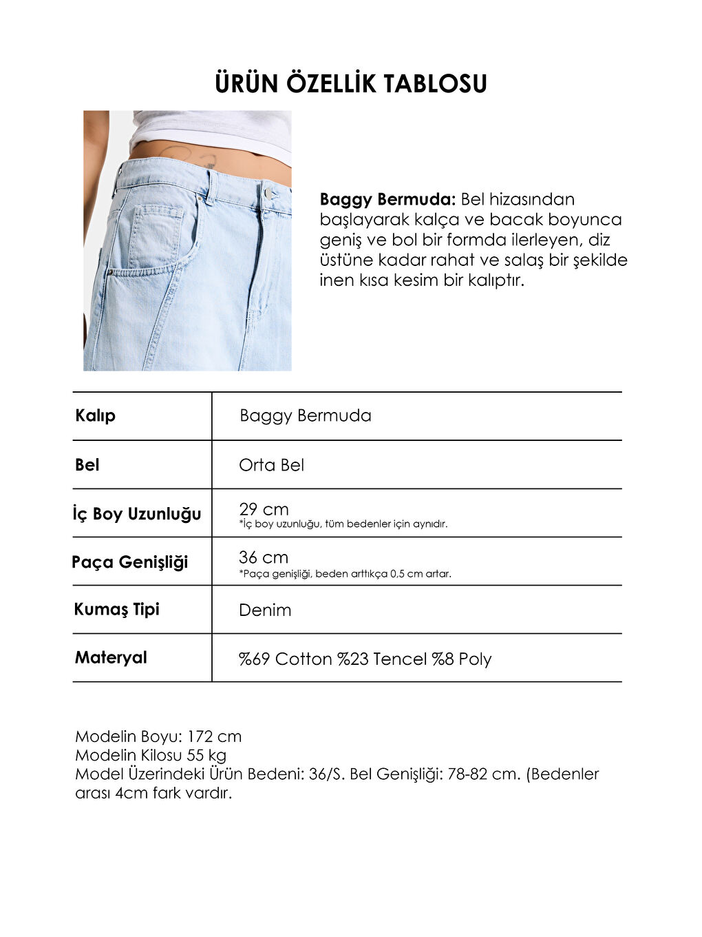 Mavi Kadın Ice Renk 4s6-3 Baggy Fit Maxi Boy Özel Tasarım Denim Bermuda Şort-4