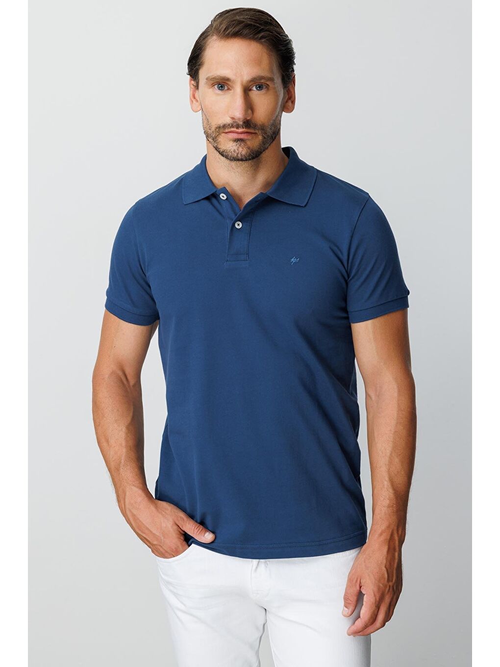 Mavi Marin Modern Fit Dar Kalıp Polo Yaka Düz Kısa Kollu %100 Pamuk Tişört-2