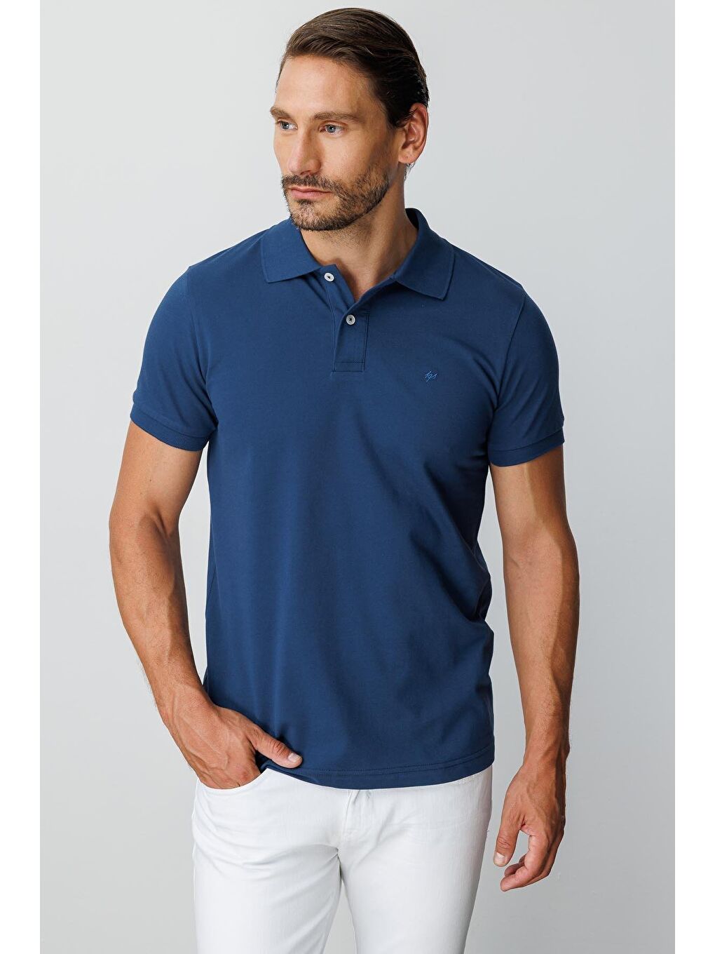 Mavi Marin Modern Fit Dar Kalıp Polo Yaka Düz Kısa Kollu %100 Pamuk Tişört-3