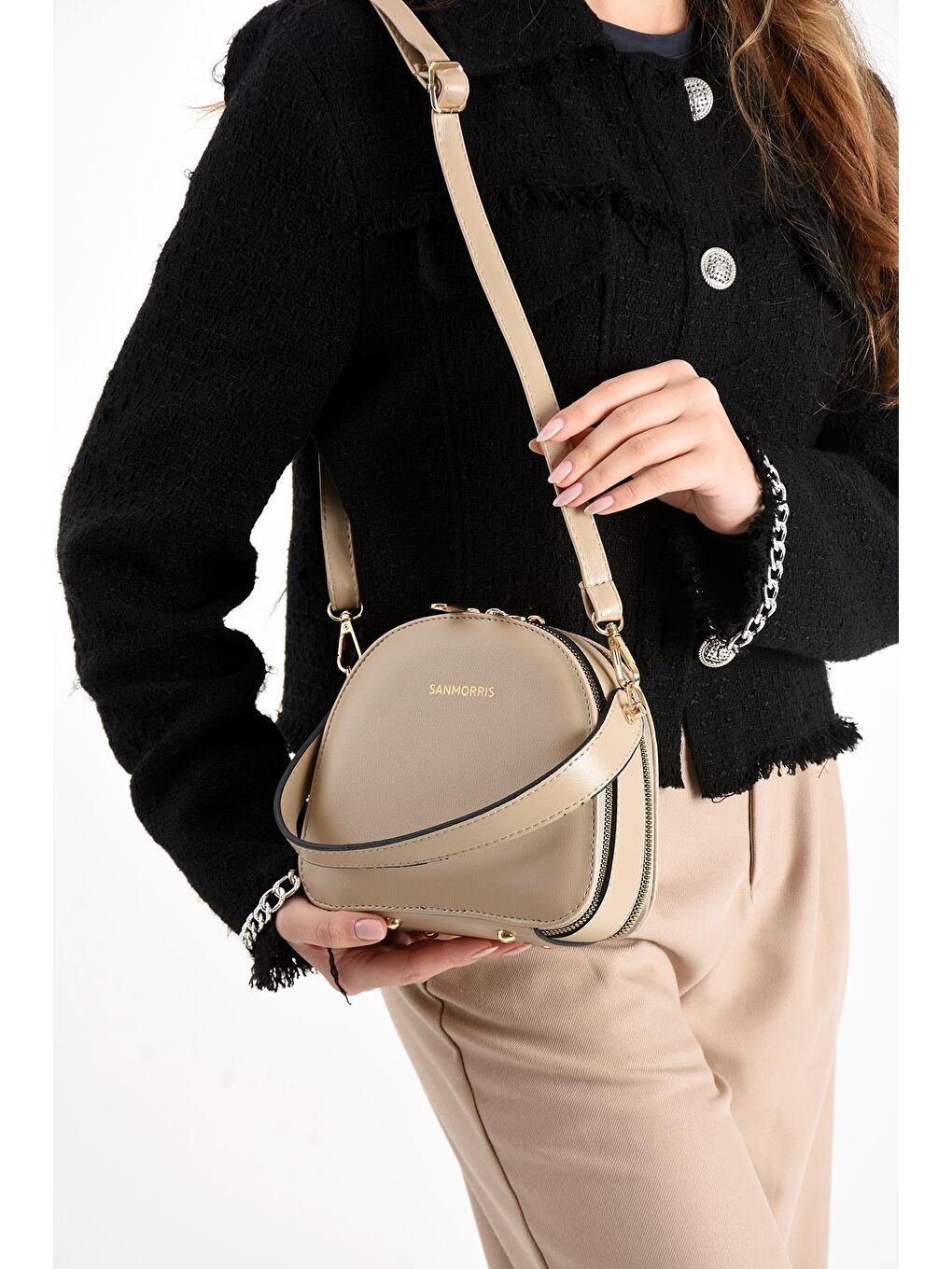 Ekru Eliza Oval Formlu Günlük Kadın Omuz Çantası BP 4855O-2