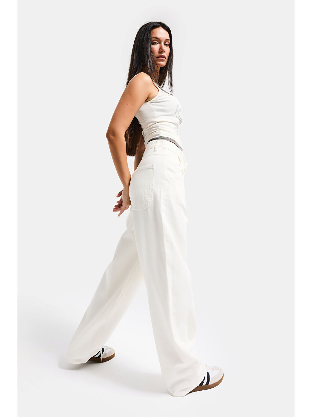 Kadın Kırık Beyaz 7s6-101 Skater Fit Bol Kesim Denim Jean-1