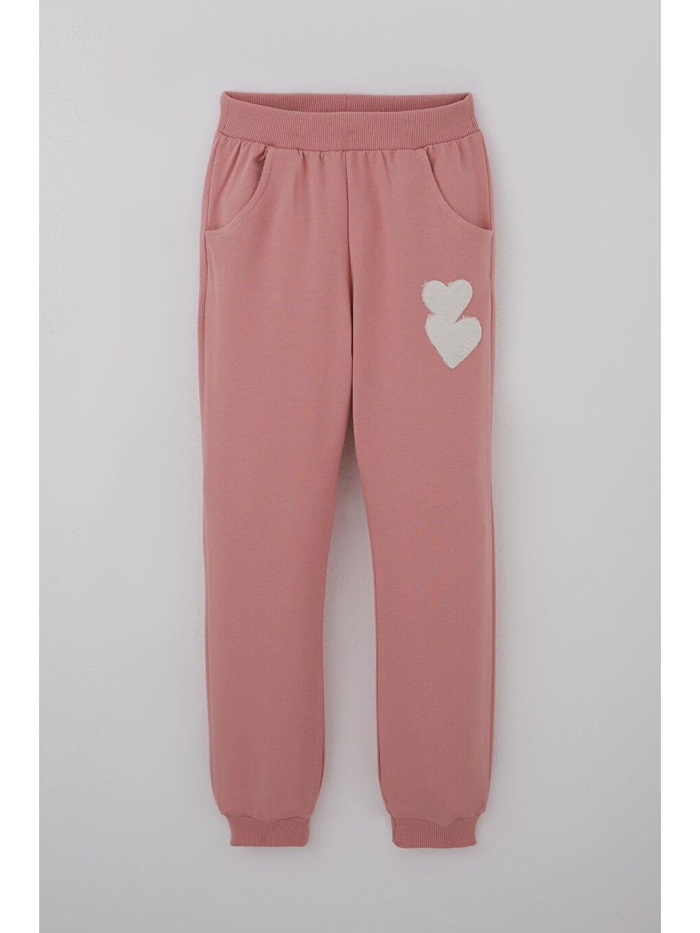 Pembe Kız Çocuk Eşofman Takımı Kalp Nakışlı Fiyonklu Gülkurusu (4-9 Yaş)-2