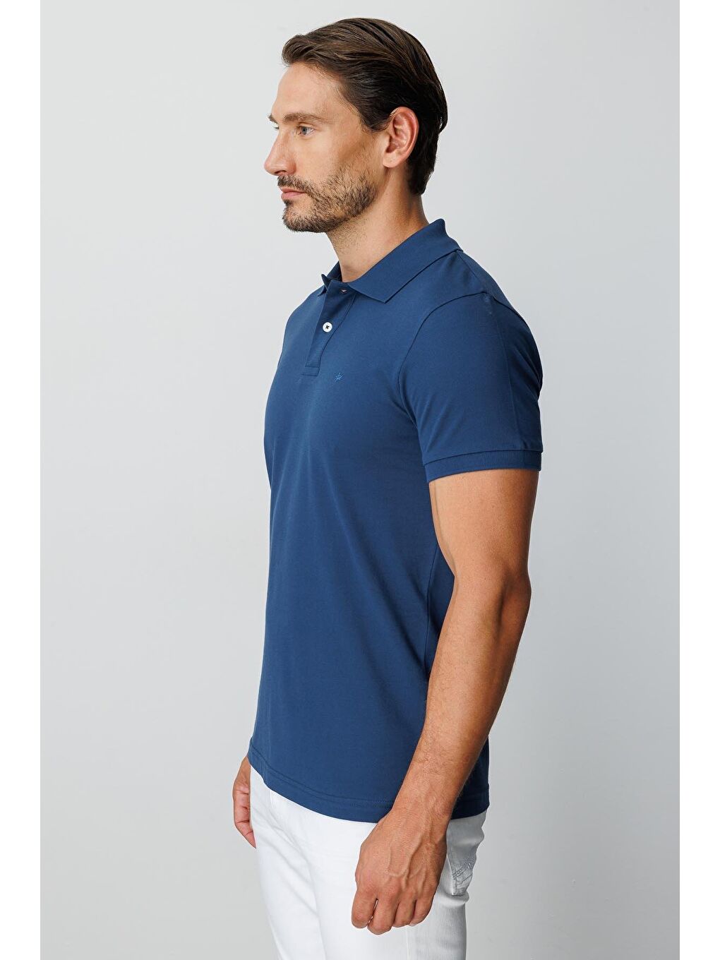 Mavi Marin Modern Fit Dar Kalıp Polo Yaka Düz Kısa Kollu %100 Pamuk Tişört-4