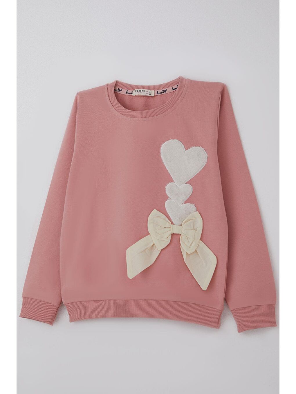 Pembe Kız Çocuk Eşofman Takımı Kalp Nakışlı Fiyonklu Gülkurusu (4-9 Yaş)-5