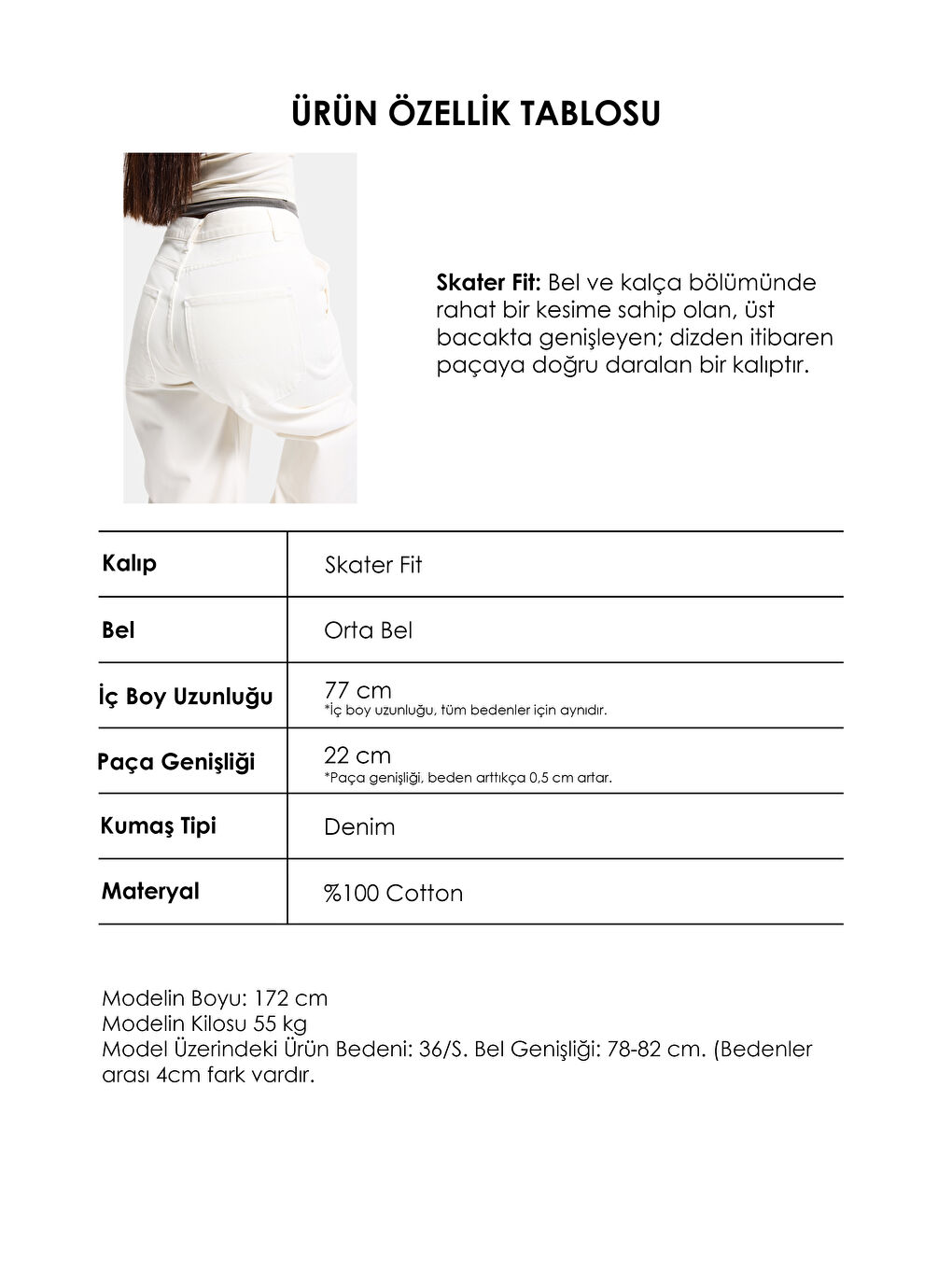 Kadın Kırık Beyaz 7s6-101 Skater Fit Bol Kesim Denim Jean-3