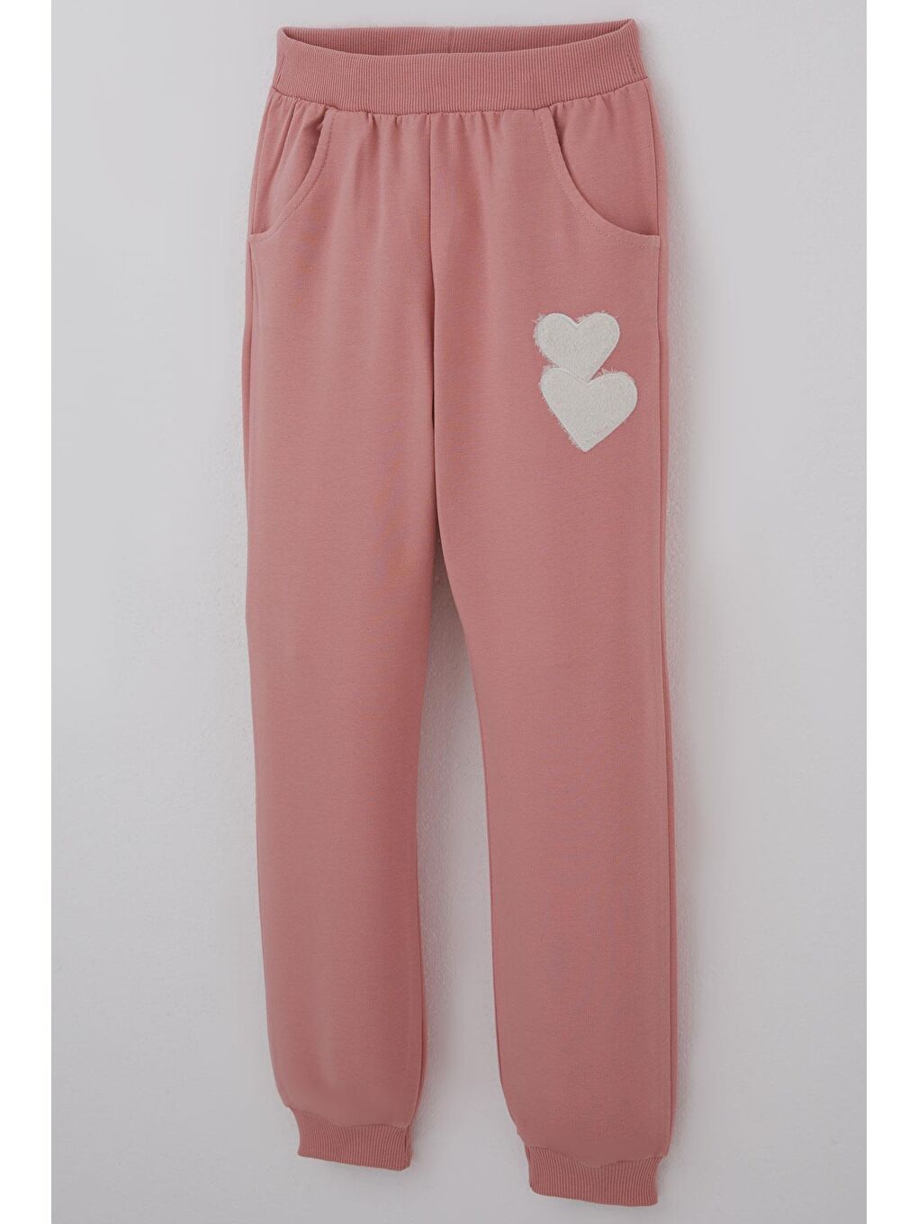 Pembe Kız Çocuk Eşofman Takımı Kalp Nakışlı Fiyonklu Gülkurusu (4-9 Yaş)-6