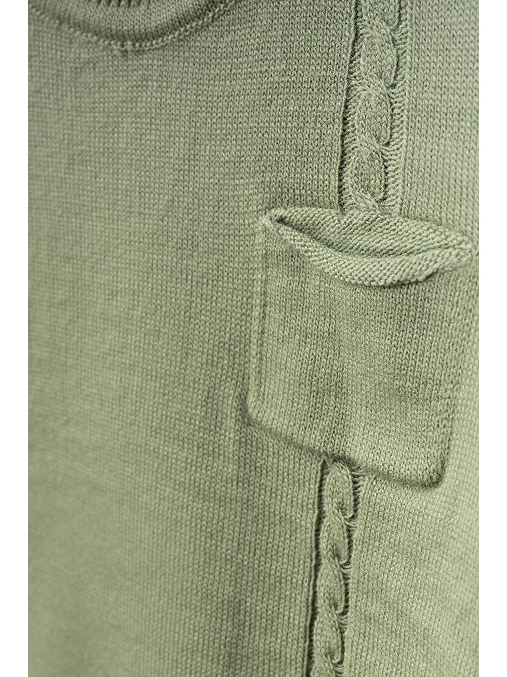 Haki Cepli Örgü Şeritli Şapkalı Triko Takım 4034-1