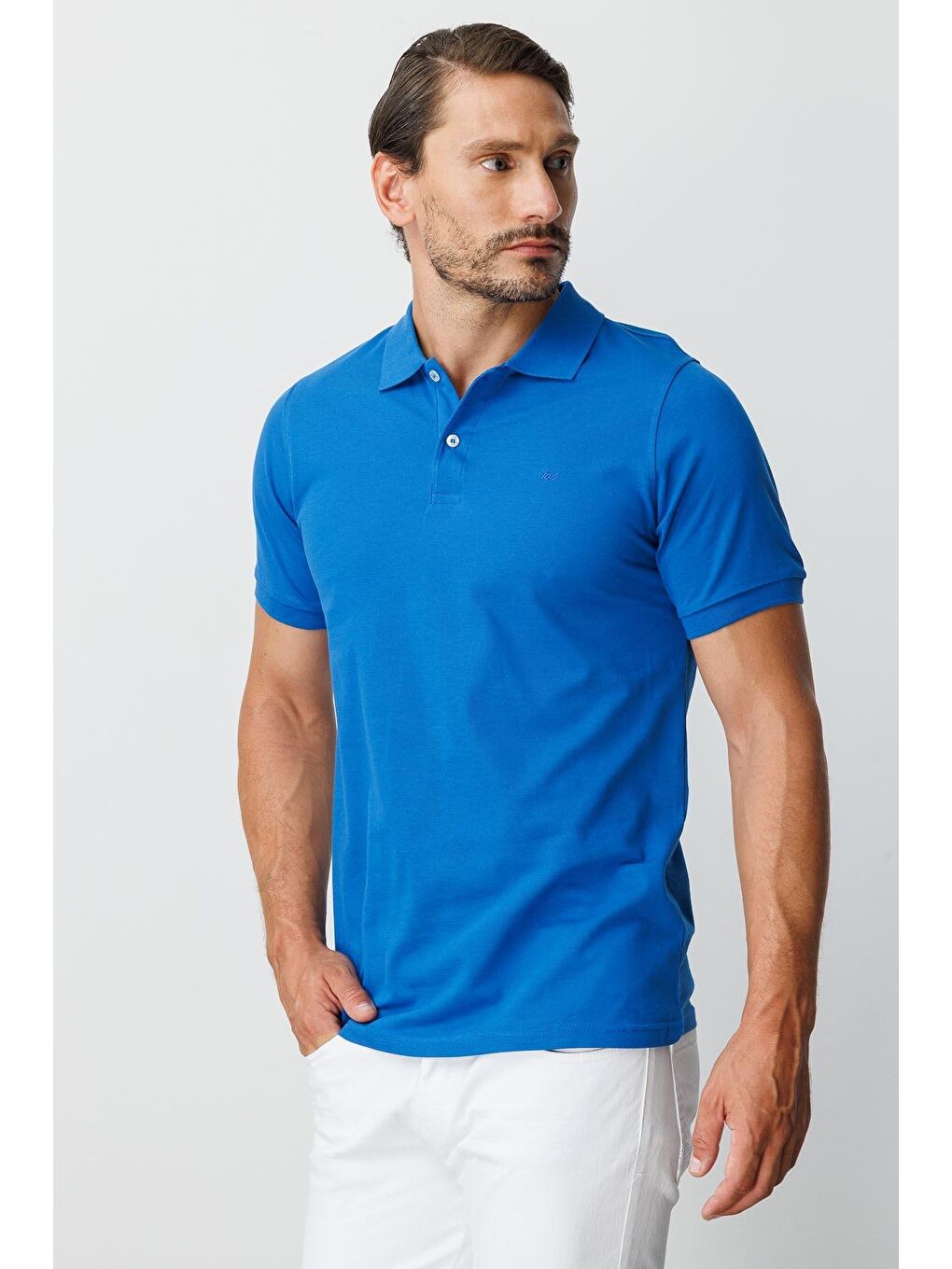 Mavi Saks Modern Fit Dar Kalıp Polo Yaka Düz Kısa Kollu Pamuklu Tişört-1