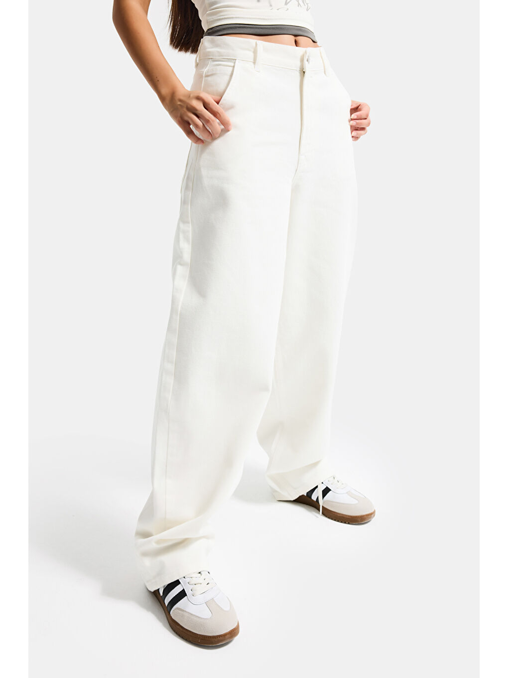 Kadın Kırık Beyaz 7s6-101 Skater Fit Bol Kesim Denim Jean-5