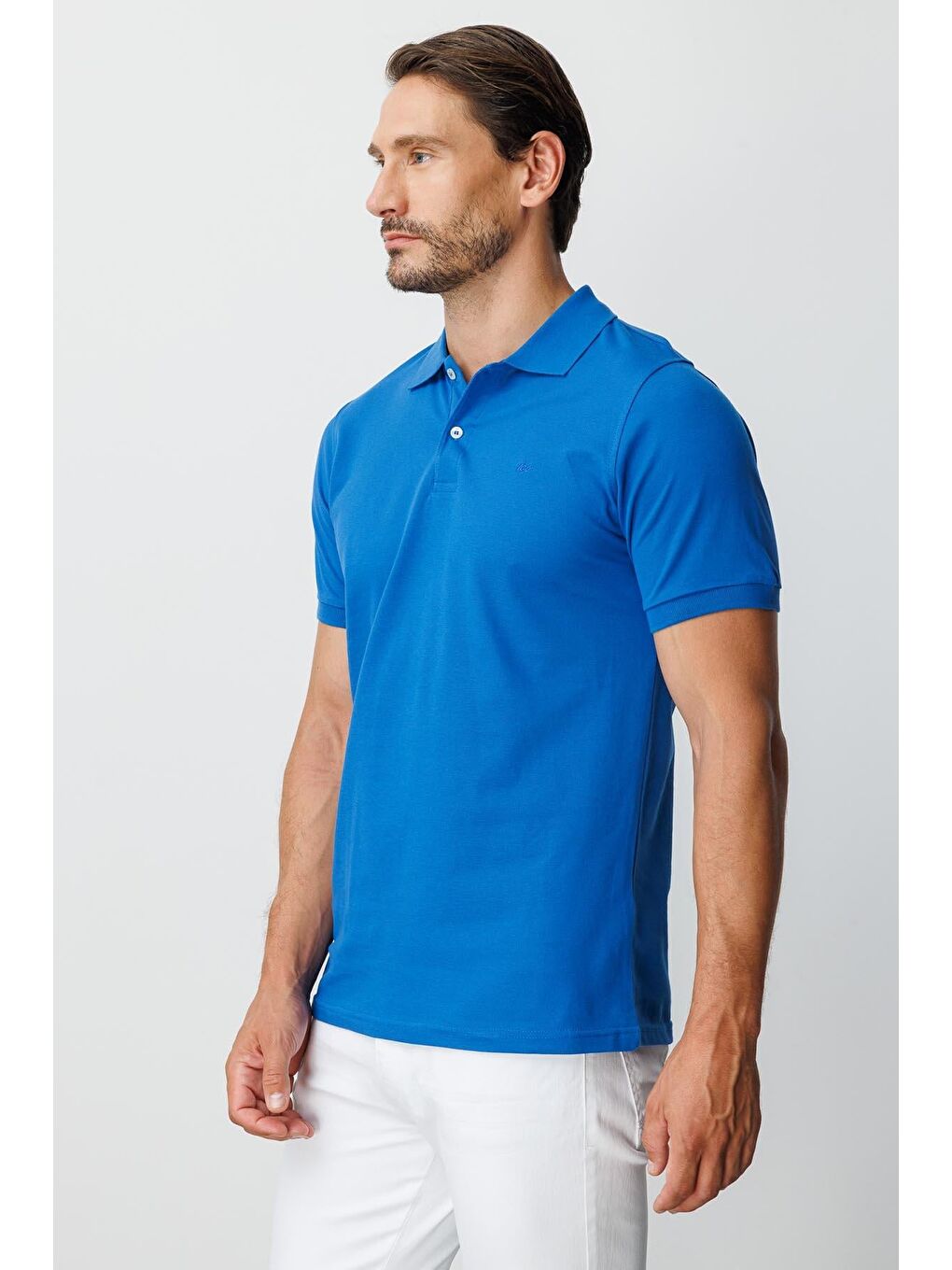 Mavi Saks Modern Fit Dar Kalıp Polo Yaka Düz Kısa Kollu Pamuklu Tişört-2