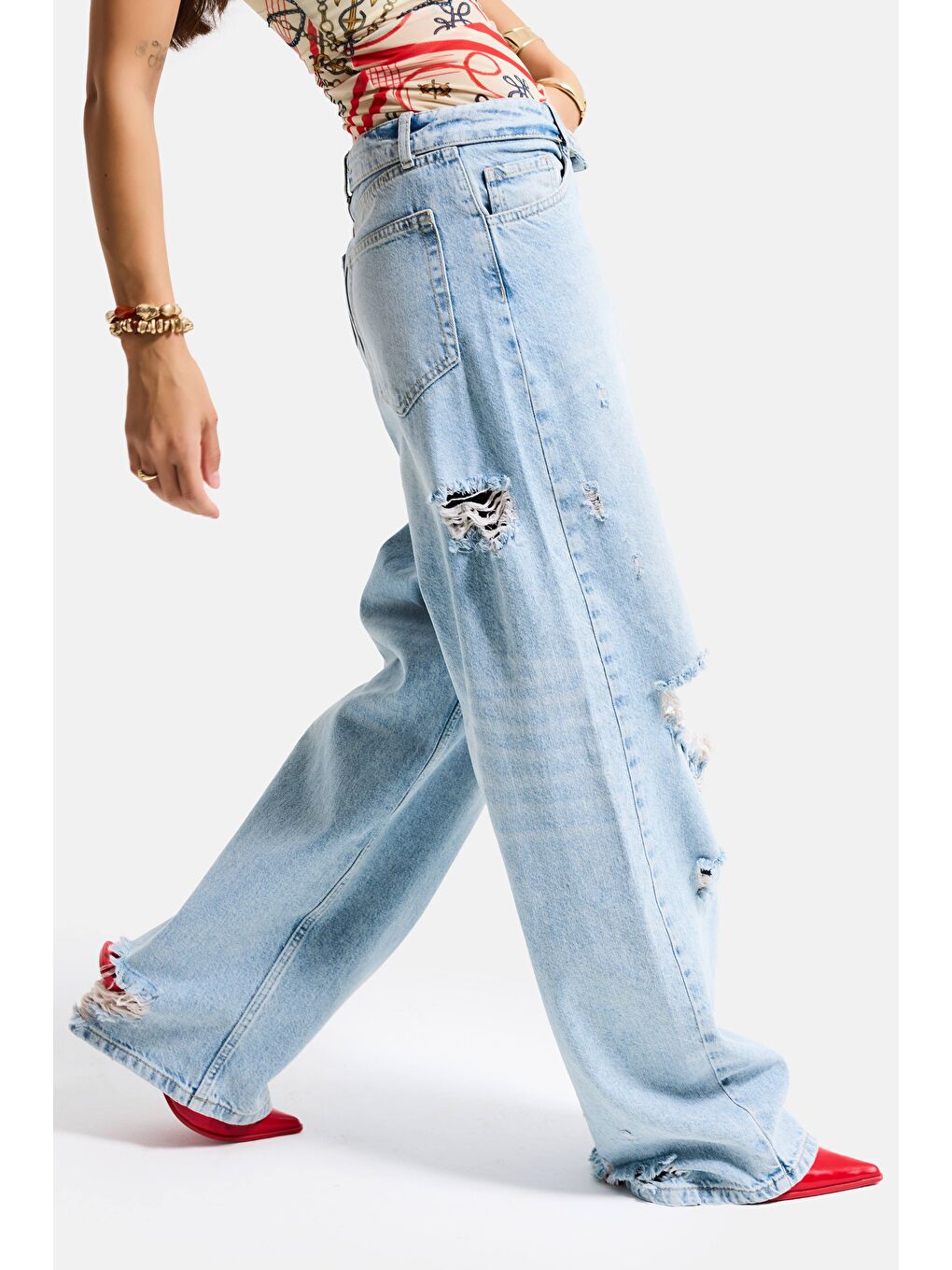 Mavi Kadın Jean Rengi 4s6-32 Straight Fit Kemer Detaylı Özel Tasarım Denim Jean-1