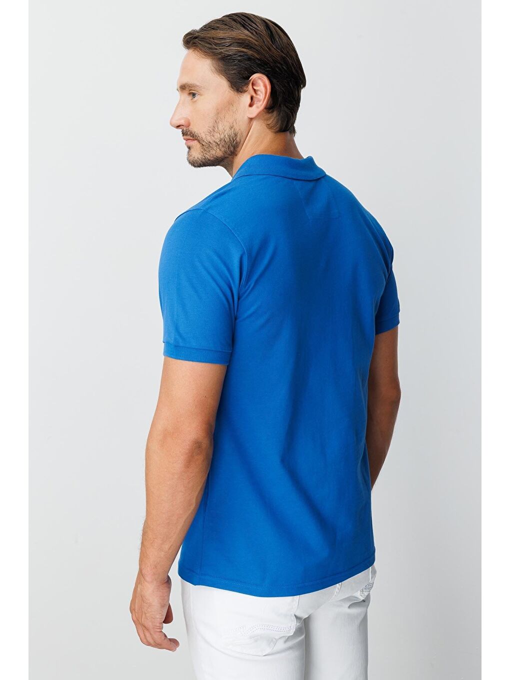 Mavi Saks Modern Fit Dar Kalıp Polo Yaka Düz Kısa Kollu Pamuklu Tişört-4