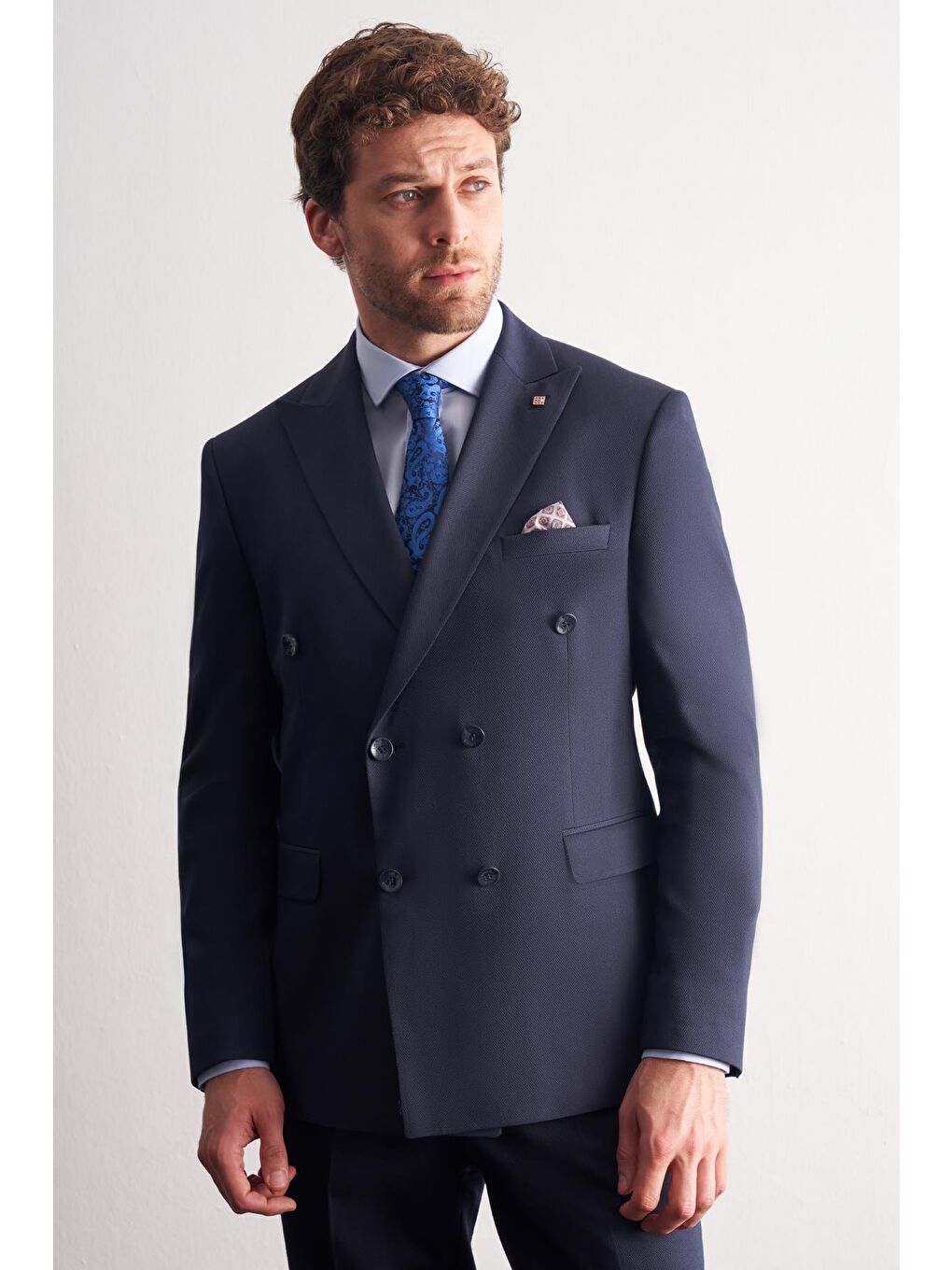 Koyu Lacivert Kılıç Yaka Tam Astar 6 Drop Slim Fit Takım Elbise 1001255158-1