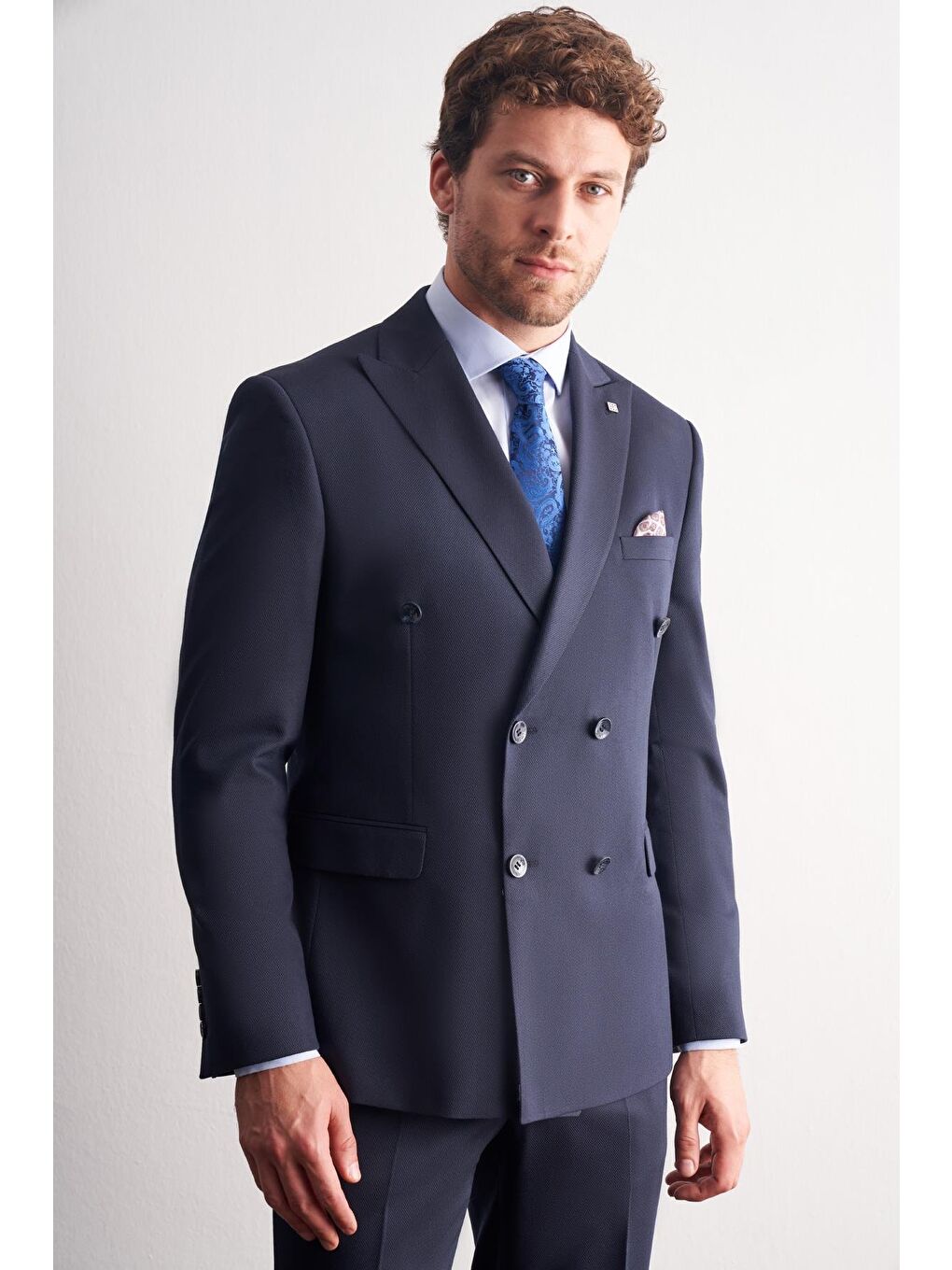 Koyu Lacivert Kılıç Yaka Tam Astar 6 Drop Slim Fit Takım Elbise 1001255158-2