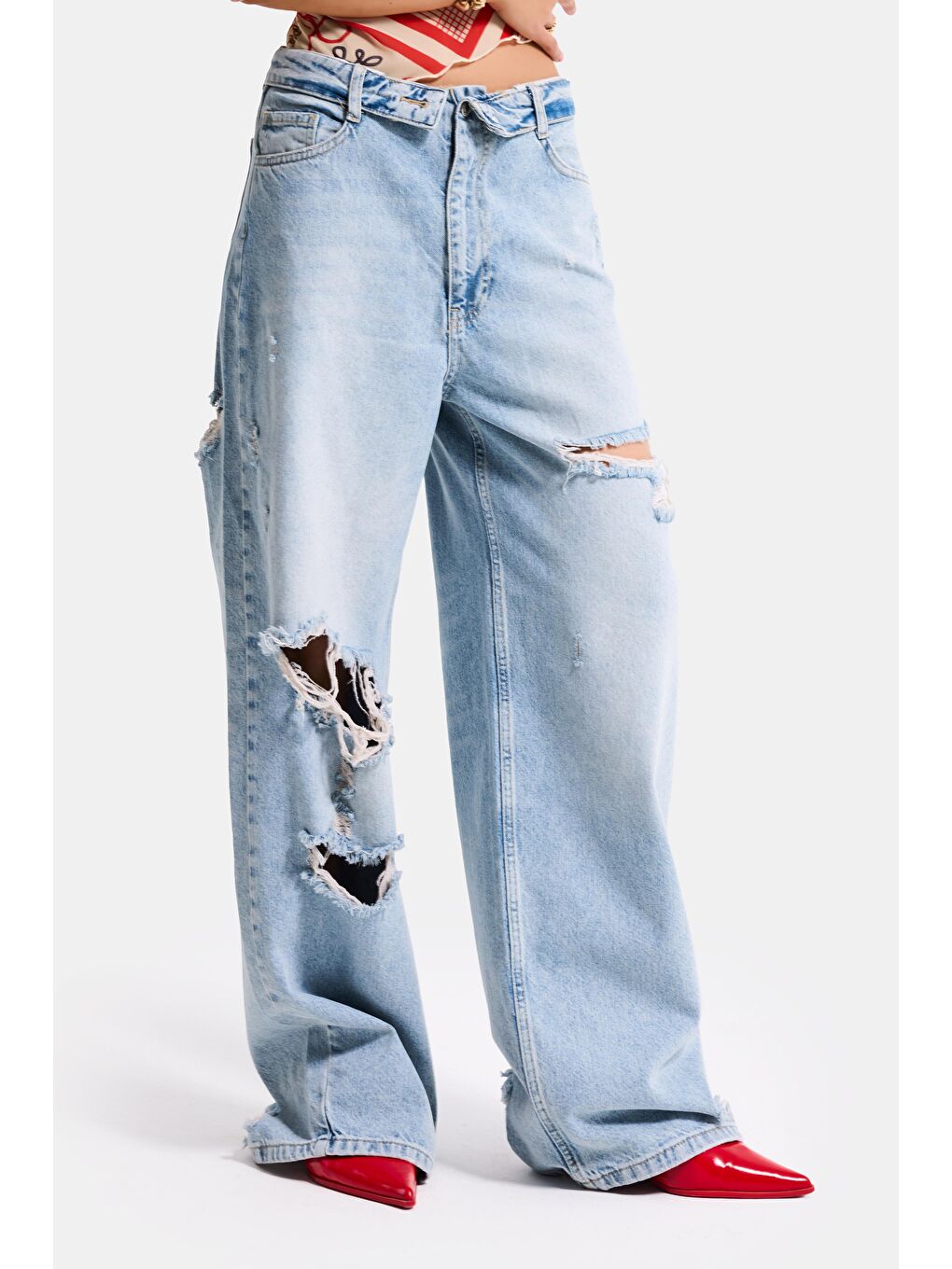 Mavi Kadın Jean Rengi 4s6-32 Straight Fit Kemer Detaylı Özel Tasarım Denim Jean-5