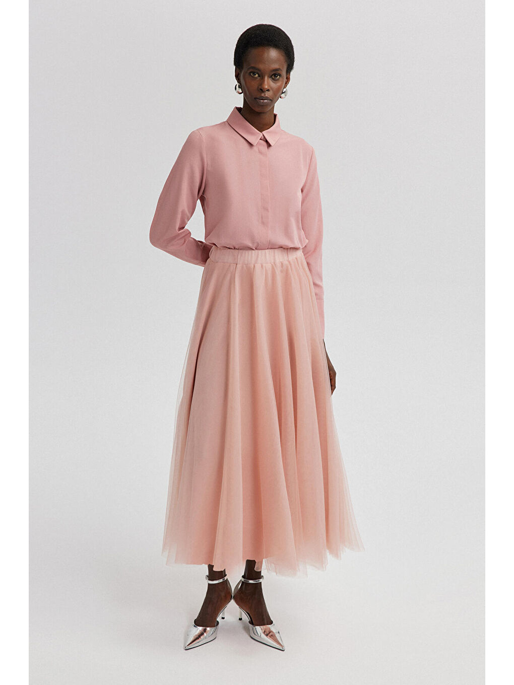 Pembe Kabarık Tül Etek-1