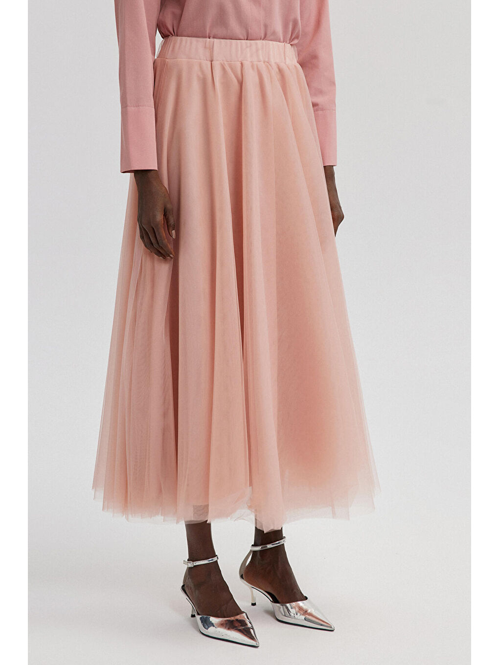 Pembe Kabarık Tül Etek-2