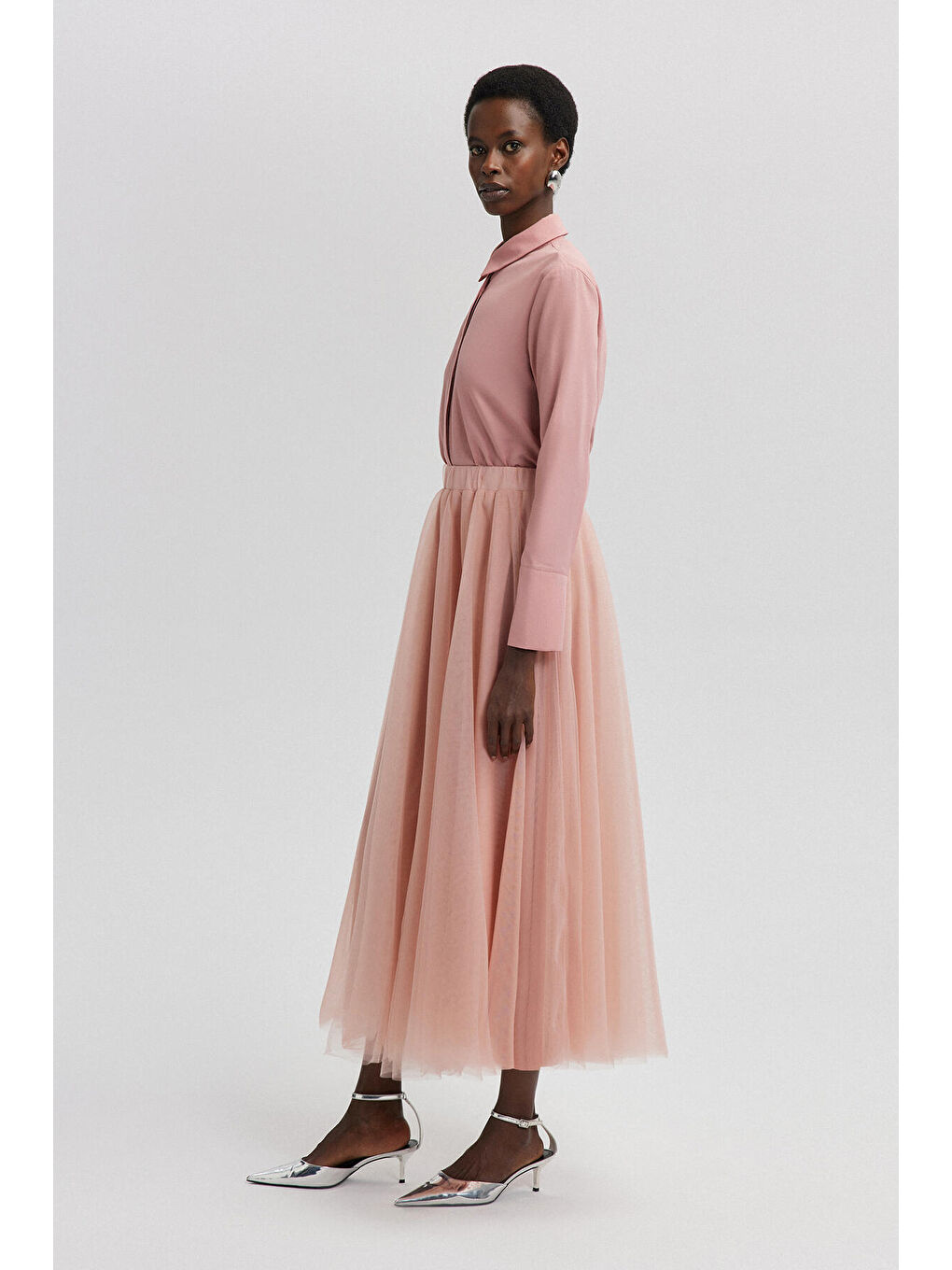 Pembe Kabarık Tül Etek-3