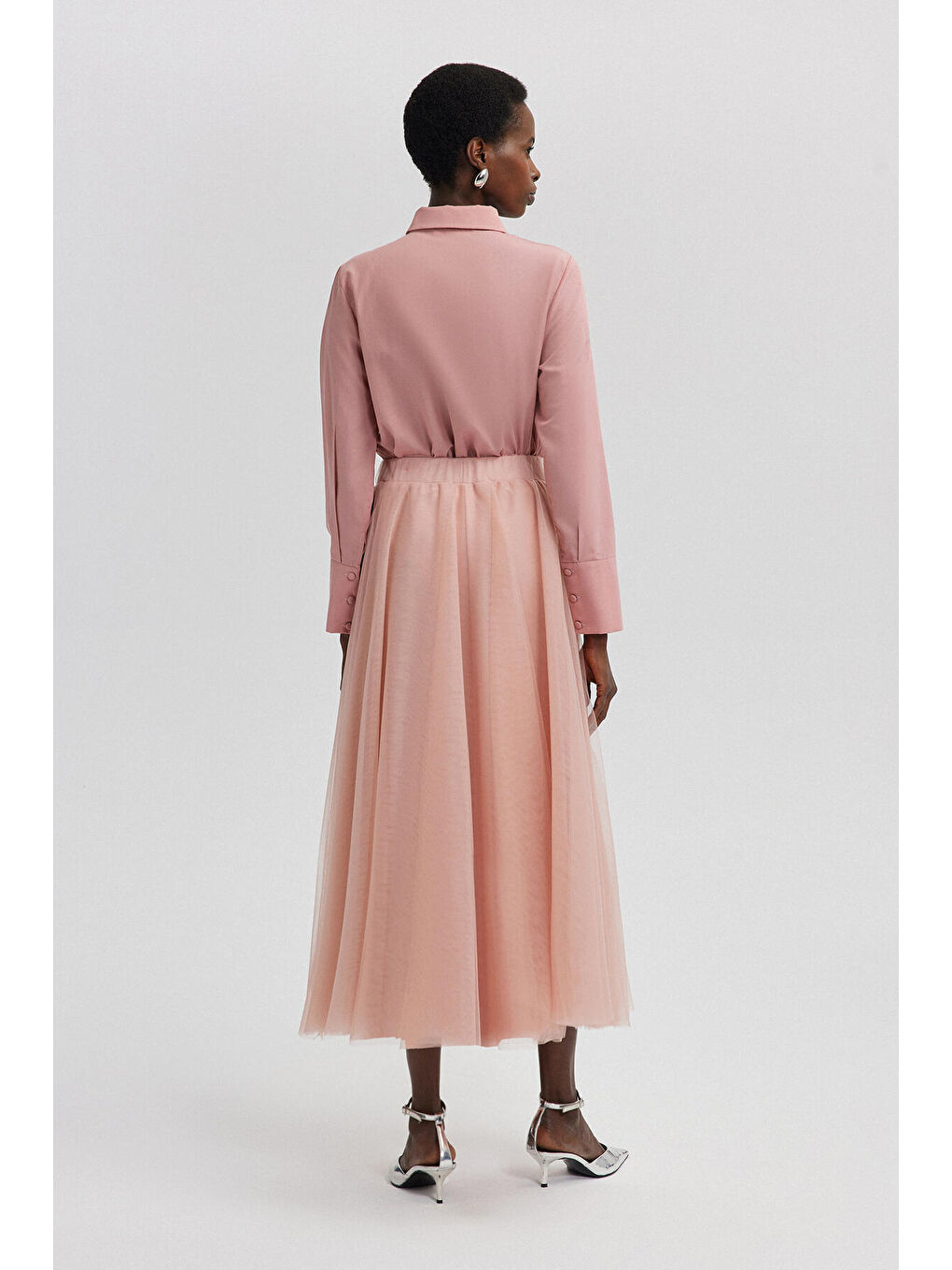 Pembe Kabarık Tül Etek-4