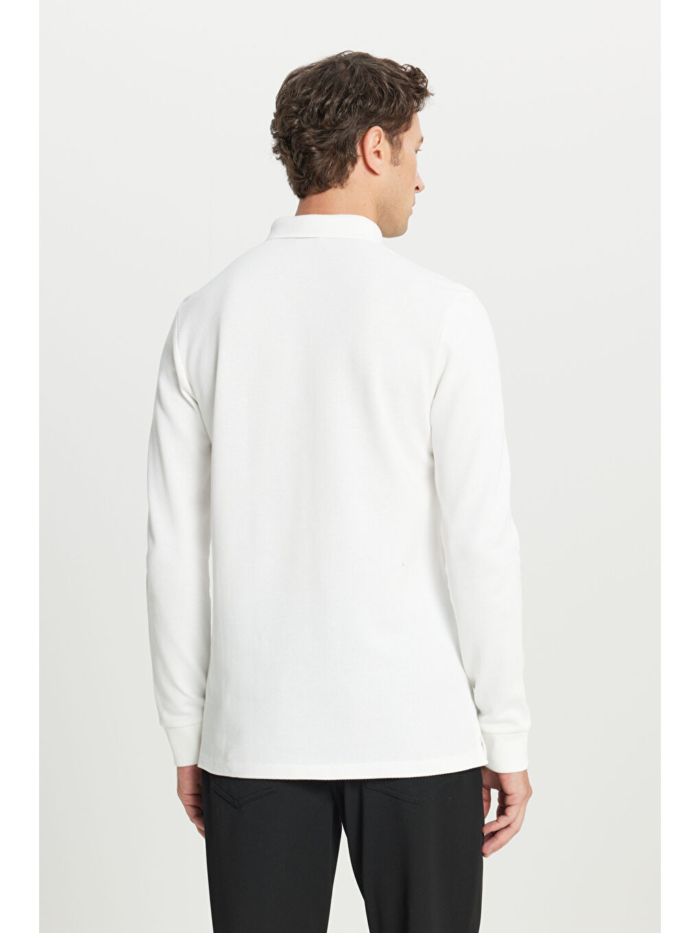 Erkek Ekru %100 Pamuk Slim Fit Dar Kesim Polo Yaka Uzun Kollu Tişört-4