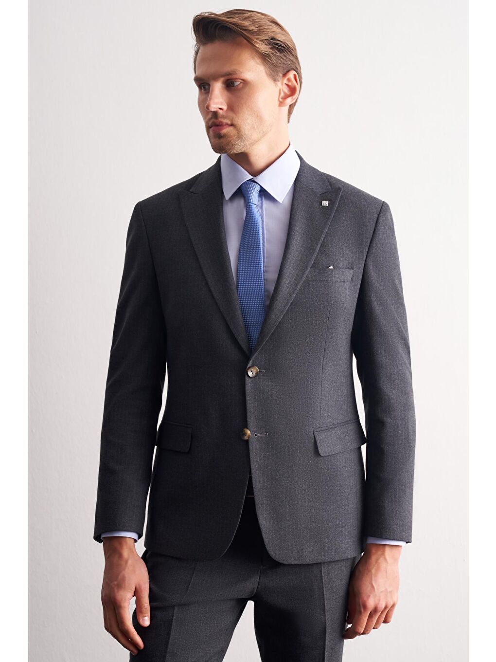 Lacivert Kırlangıç Yaka Çizgili Desen Kruvaze Esnek 6 Drop Slim Fit Classic Takım Elbise 1001255165-1