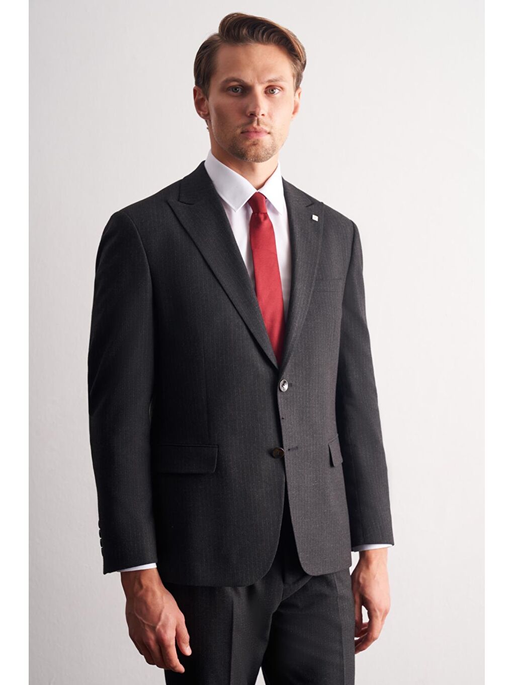 Siyah Kırlangıç Yaka Çizgili Desen Kruvaze Esnek 6 Drop Slim Fit Classic Takım Elbise 1001255165-1