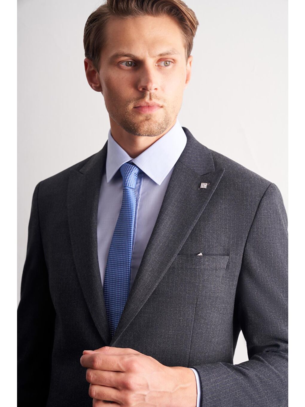 Lacivert Kırlangıç Yaka Çizgili Desen Kruvaze Esnek 6 Drop Slim Fit Classic Takım Elbise 1001255165-3