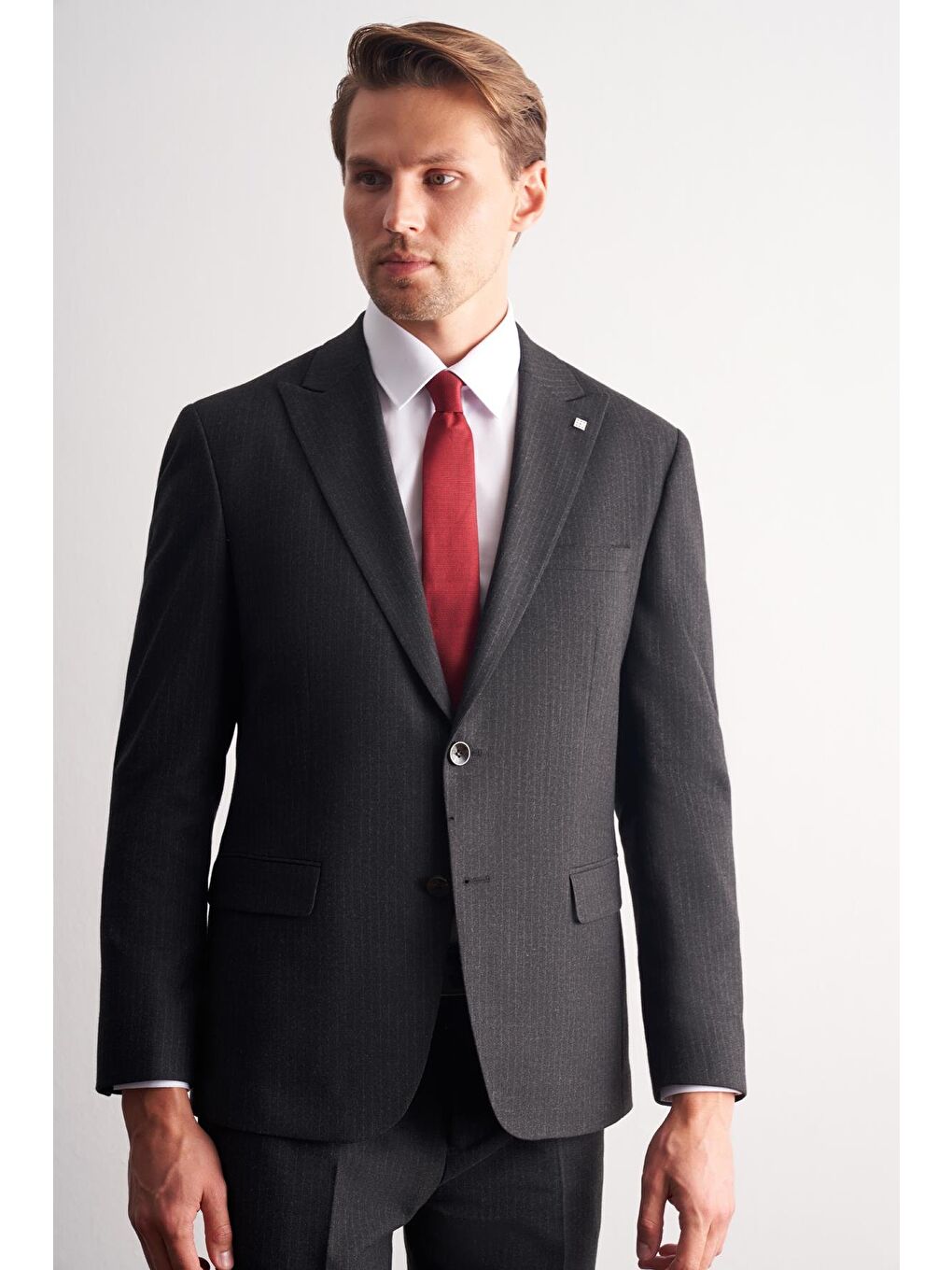 Siyah Kırlangıç Yaka Çizgili Desen Kruvaze Esnek 6 Drop Slim Fit Classic Takım Elbise 1001255165-2