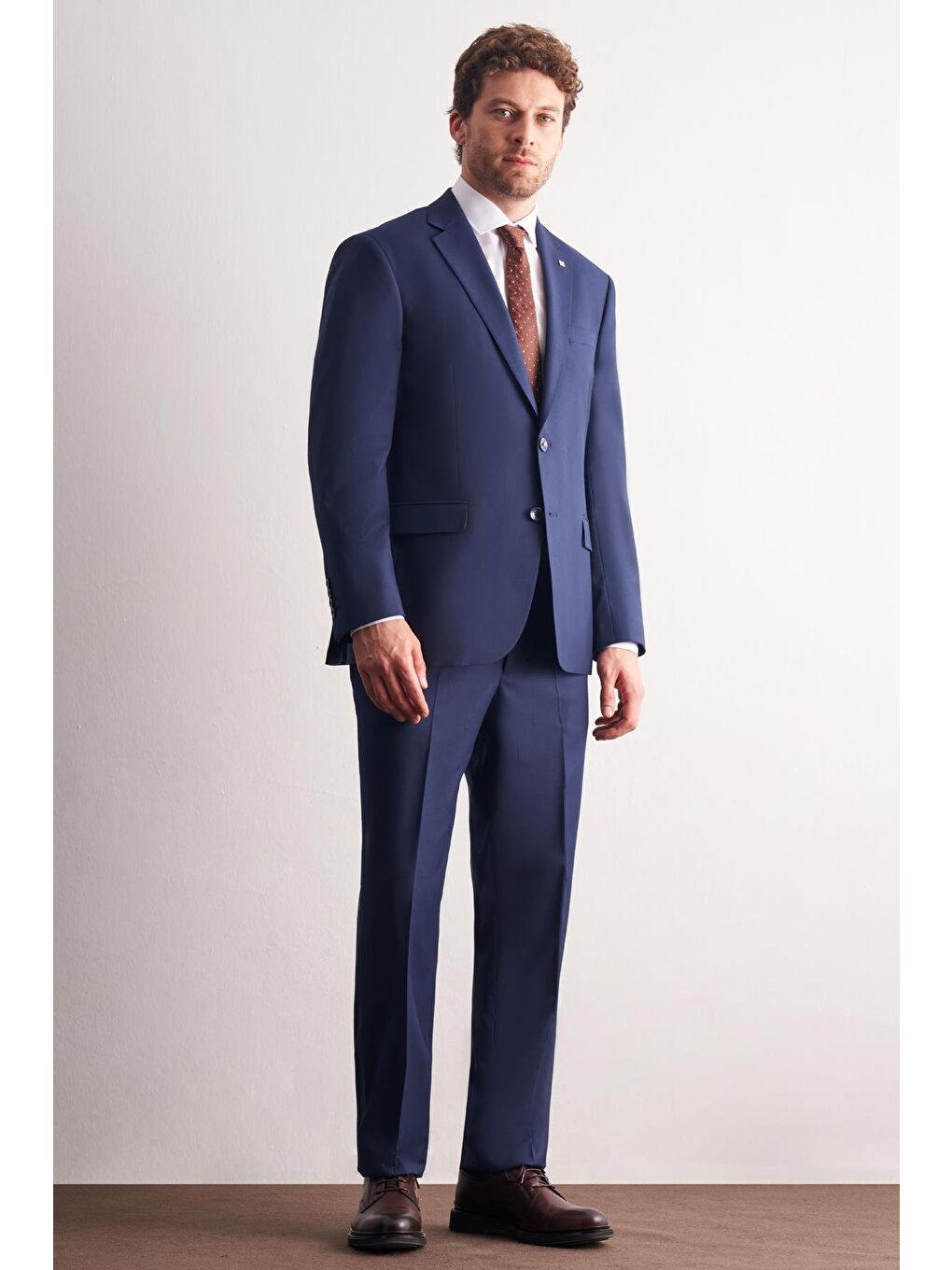 Lacivert Mono Yaka Kendinden Çizgili Desen Esnek 4 Drop Comfort Fit Classic Takım Elbise 1001255159