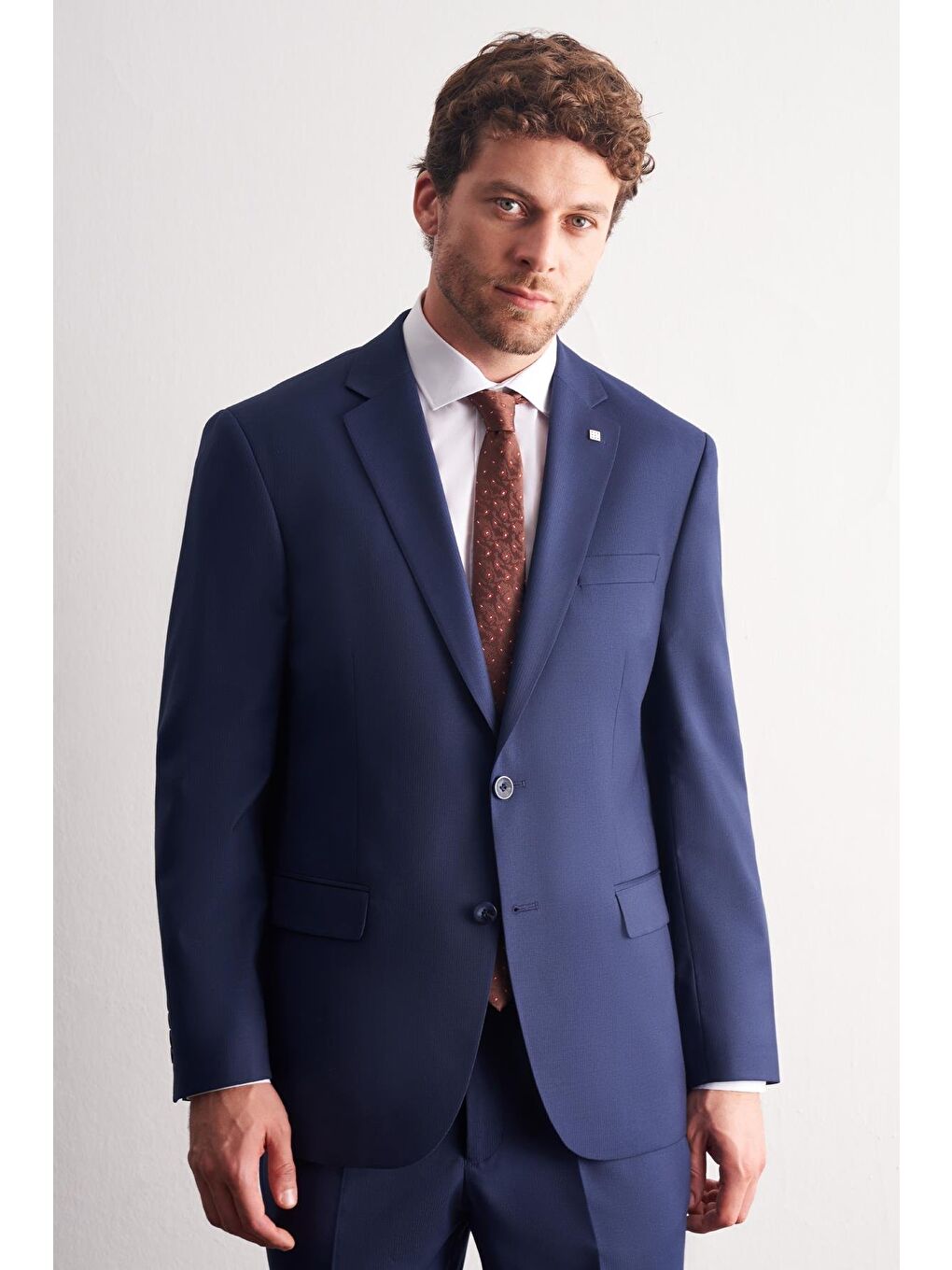 Lacivert Mono Yaka Kendinden Çizgili Desen Esnek 4 Drop Comfort Fit Classic Takım Elbise 1001255159-1