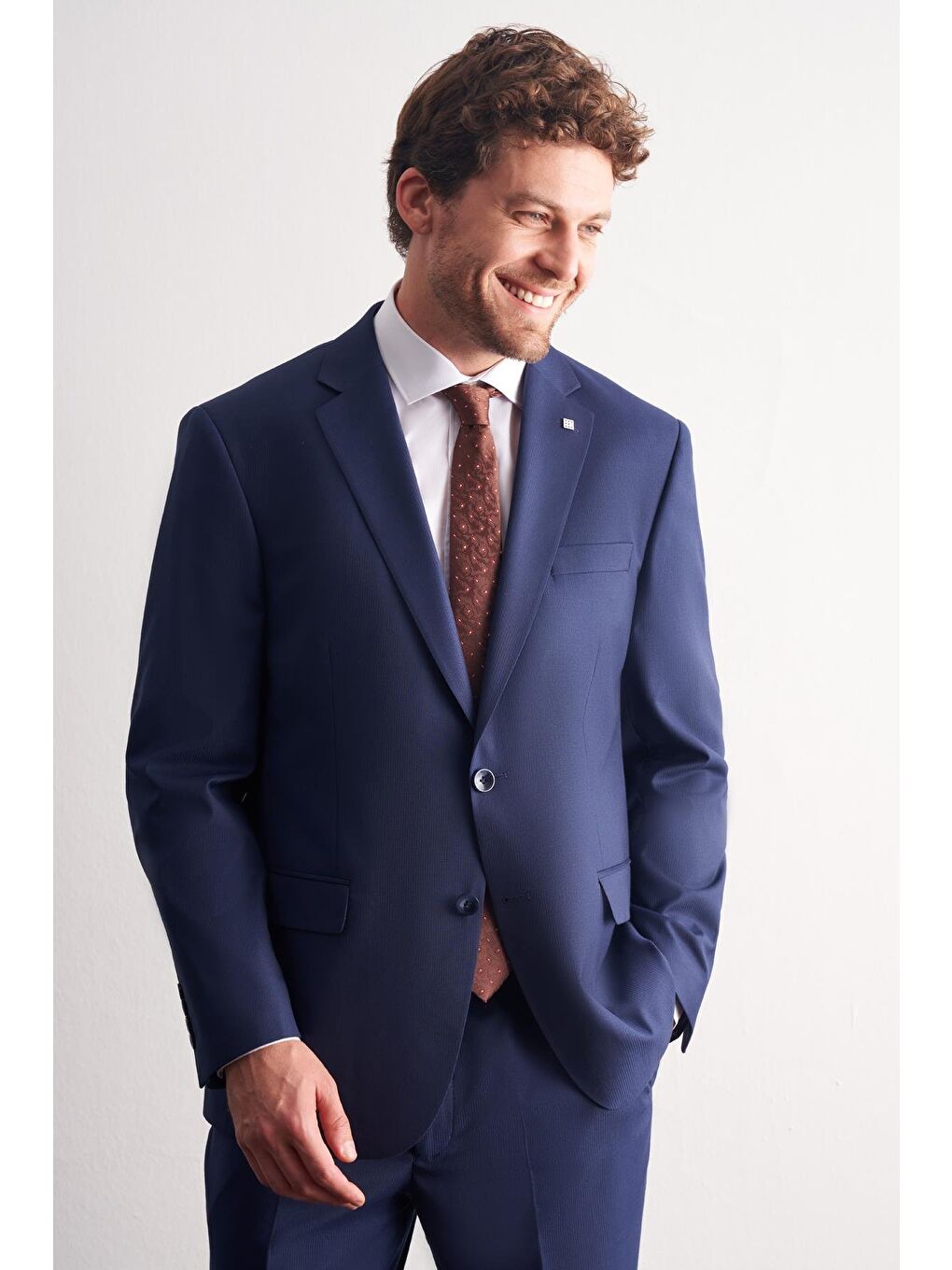 Lacivert Mono Yaka Kendinden Çizgili Desen Esnek 4 Drop Comfort Fit Classic Takım Elbise 1001255159-2