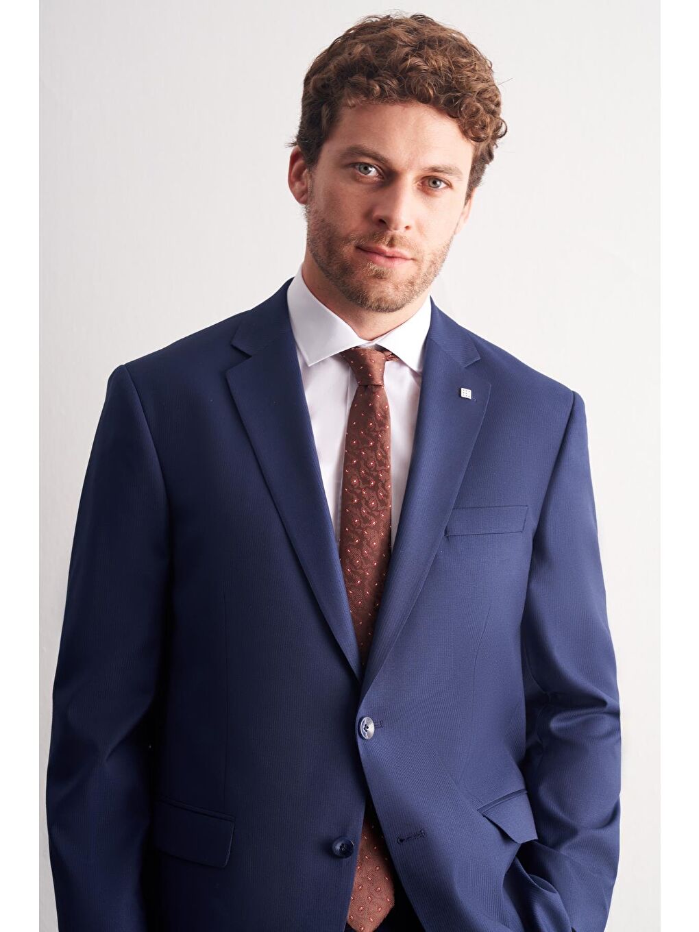 Lacivert Mono Yaka Kendinden Çizgili Desen Esnek 4 Drop Comfort Fit Classic Takım Elbise 1001255159-3