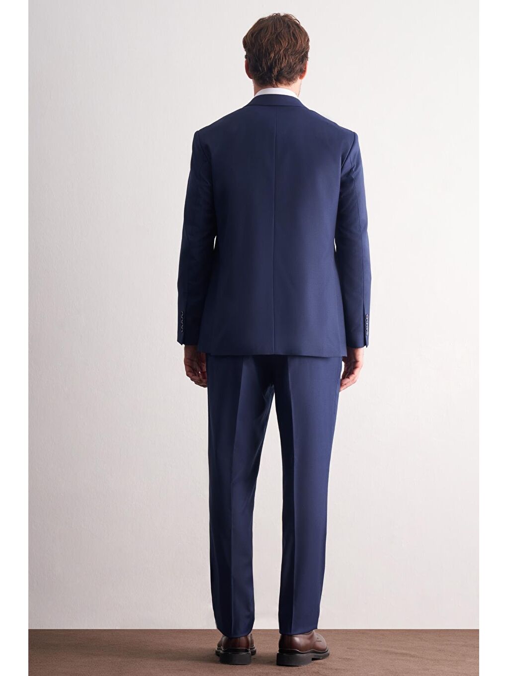 Lacivert Mono Yaka Kendinden Çizgili Desen Esnek 4 Drop Comfort Fit Classic Takım Elbise 1001255159-4