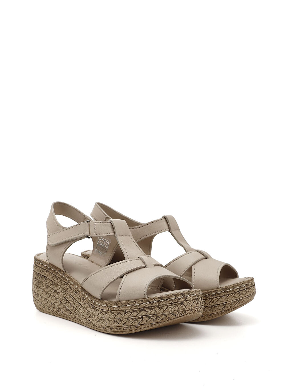 Bej Kadın BEJ-TEN RENGİ Cırt Bantlı Dolgu Tabanlı Hakiki Deri Sandalet-1