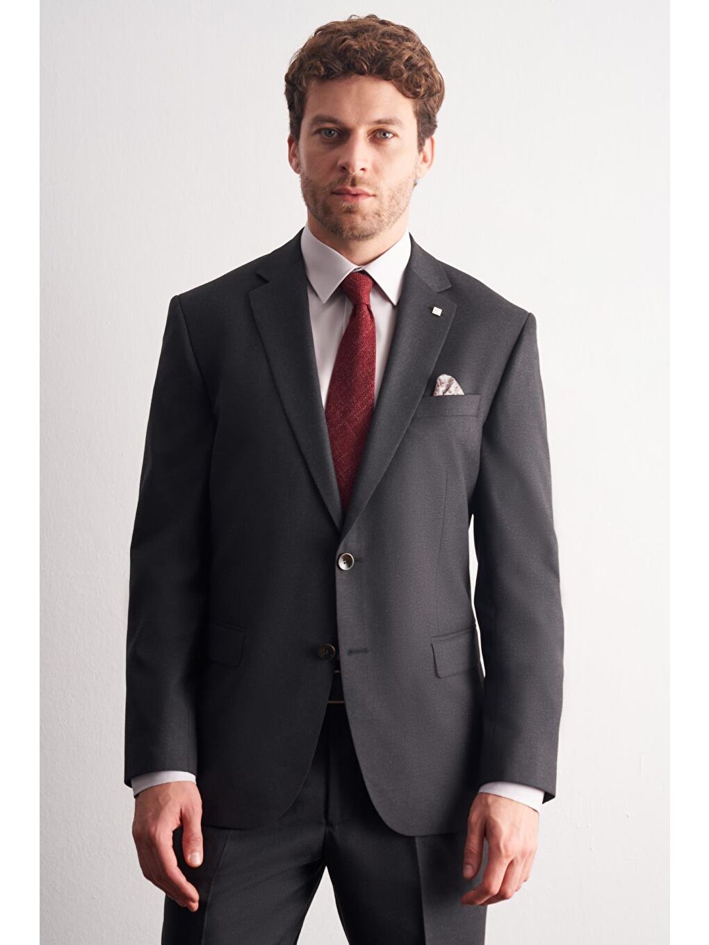 Antrasit Mono Yaka Kendinden Çizgili Desen Esnek 4 Drop Comfort Fit Classic Takım Elbise 1001255159-1