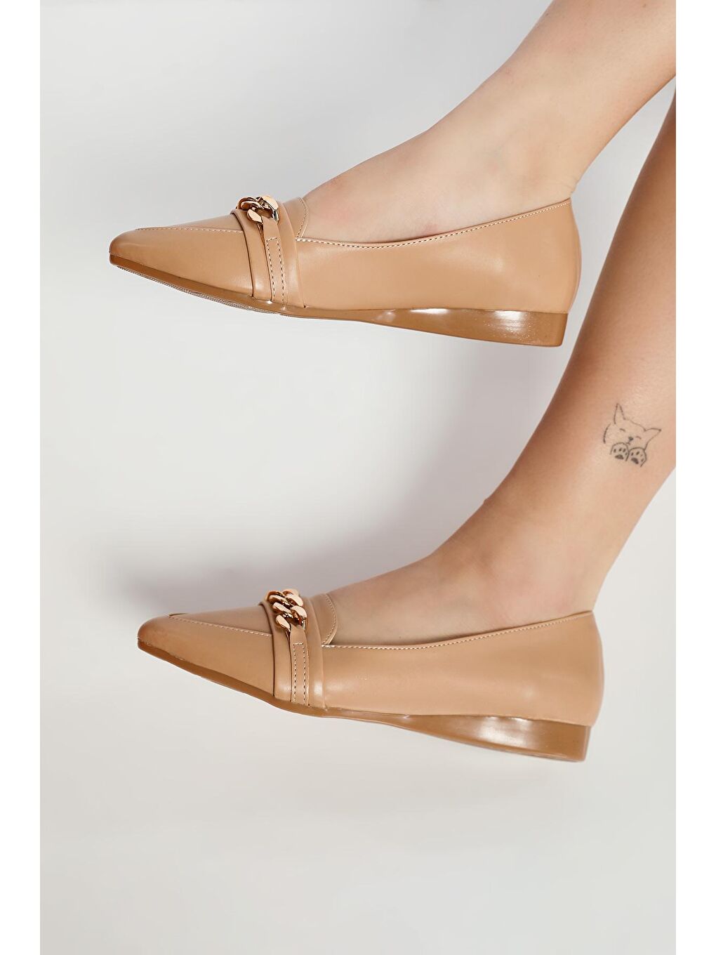 Bej Kadın Tokalı Babet Ayakkabı-1