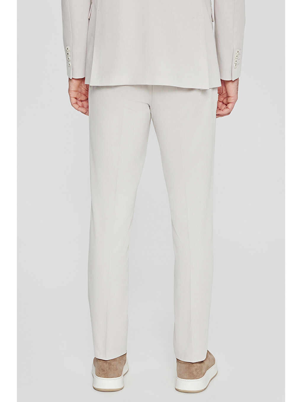 Erkek Bej Pamuklu Slim Fit Dar Kesim Mono Yaka Diagonal Desenli Kapak Cepli Takım Elbise-8