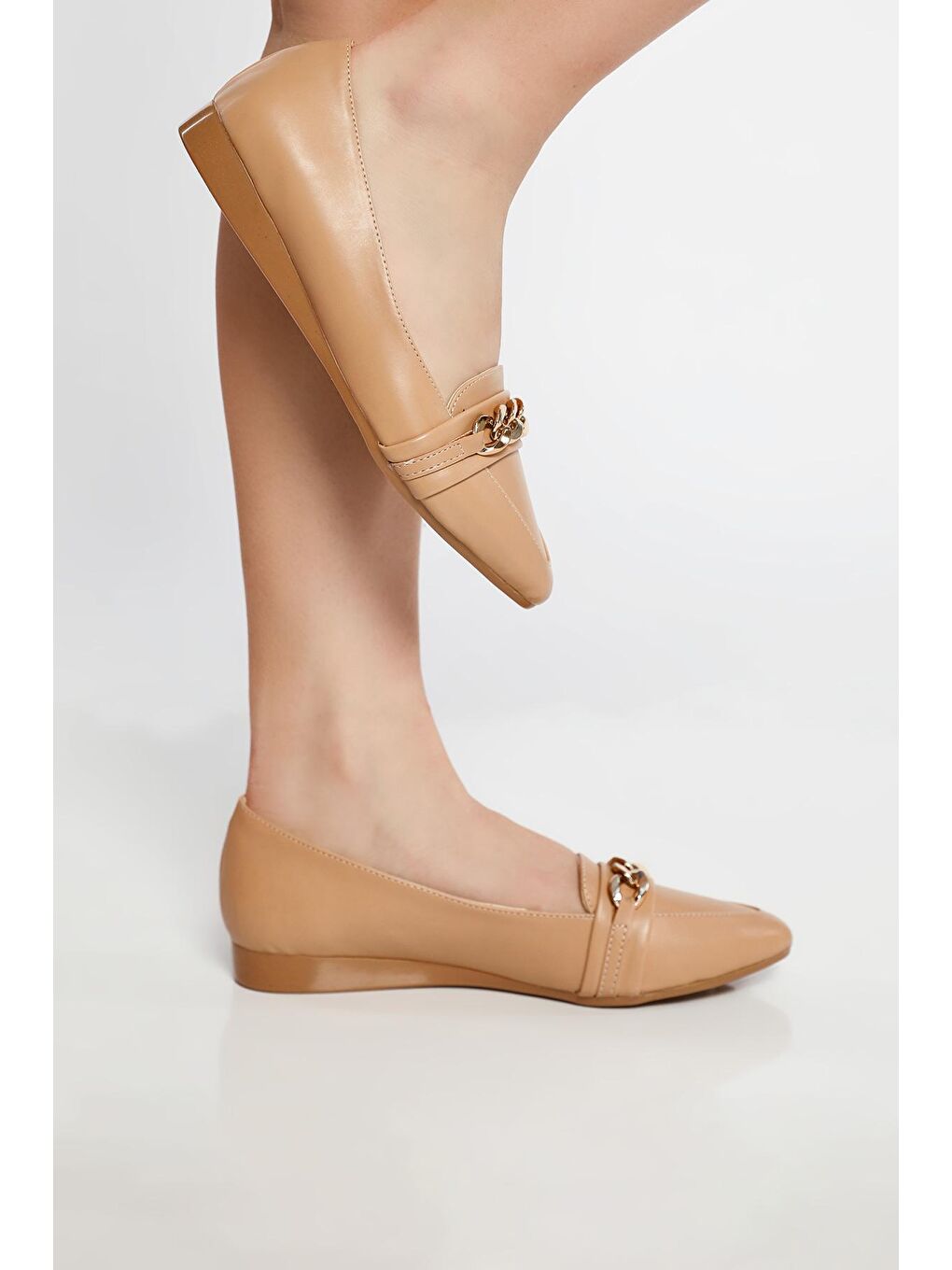 Bej Kadın Tokalı Babet Ayakkabı-2