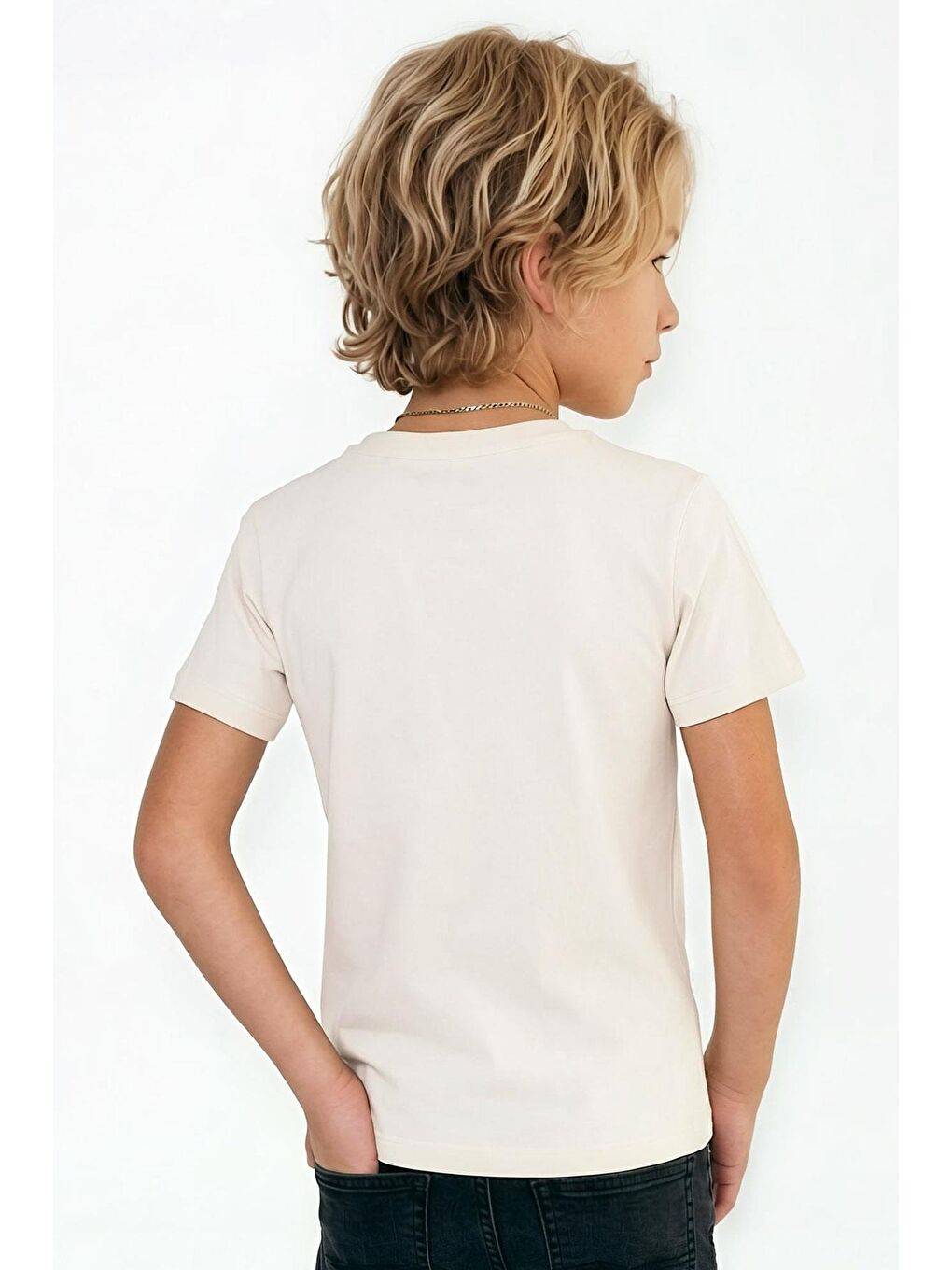 Ekru Erkek Çocuk Tişört Basic Krem (4-8 Yaş)-1