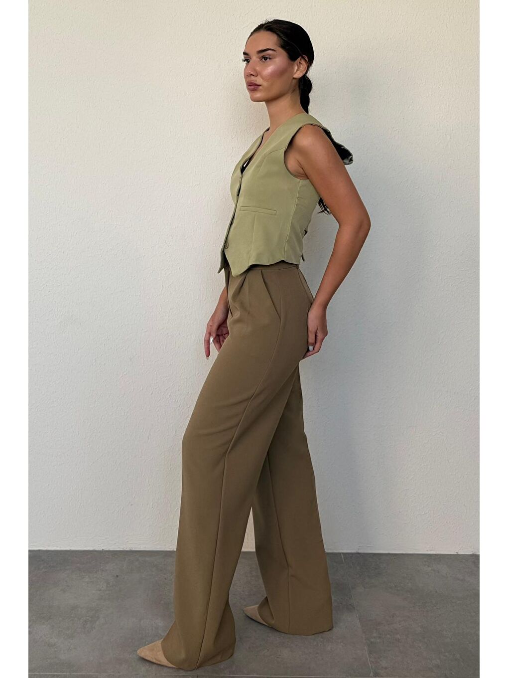Haki Yüksek Bel Kadın Palazzo Pantolon Mg2506-6