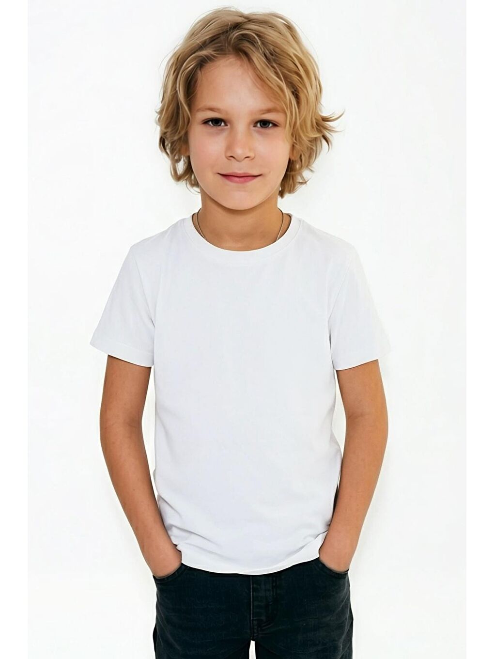 Erkek Çocuk Tişört Basic Beyaz (4-8 Yaş)-1