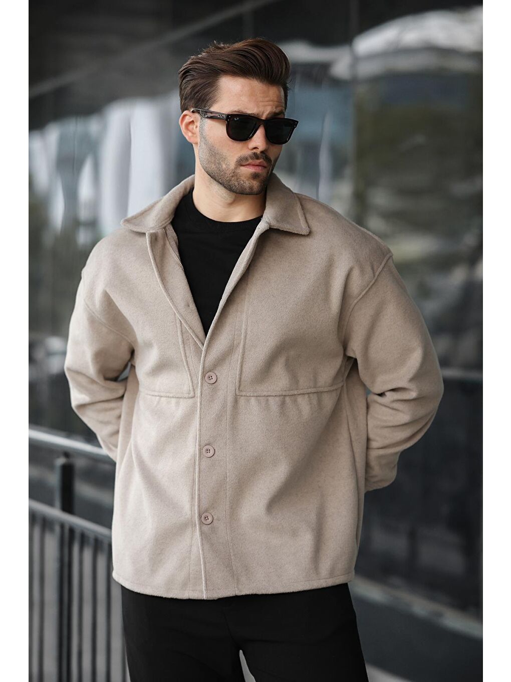 Bej Taş Rengi Kaşe Gömlek Erkek Ceket E6765