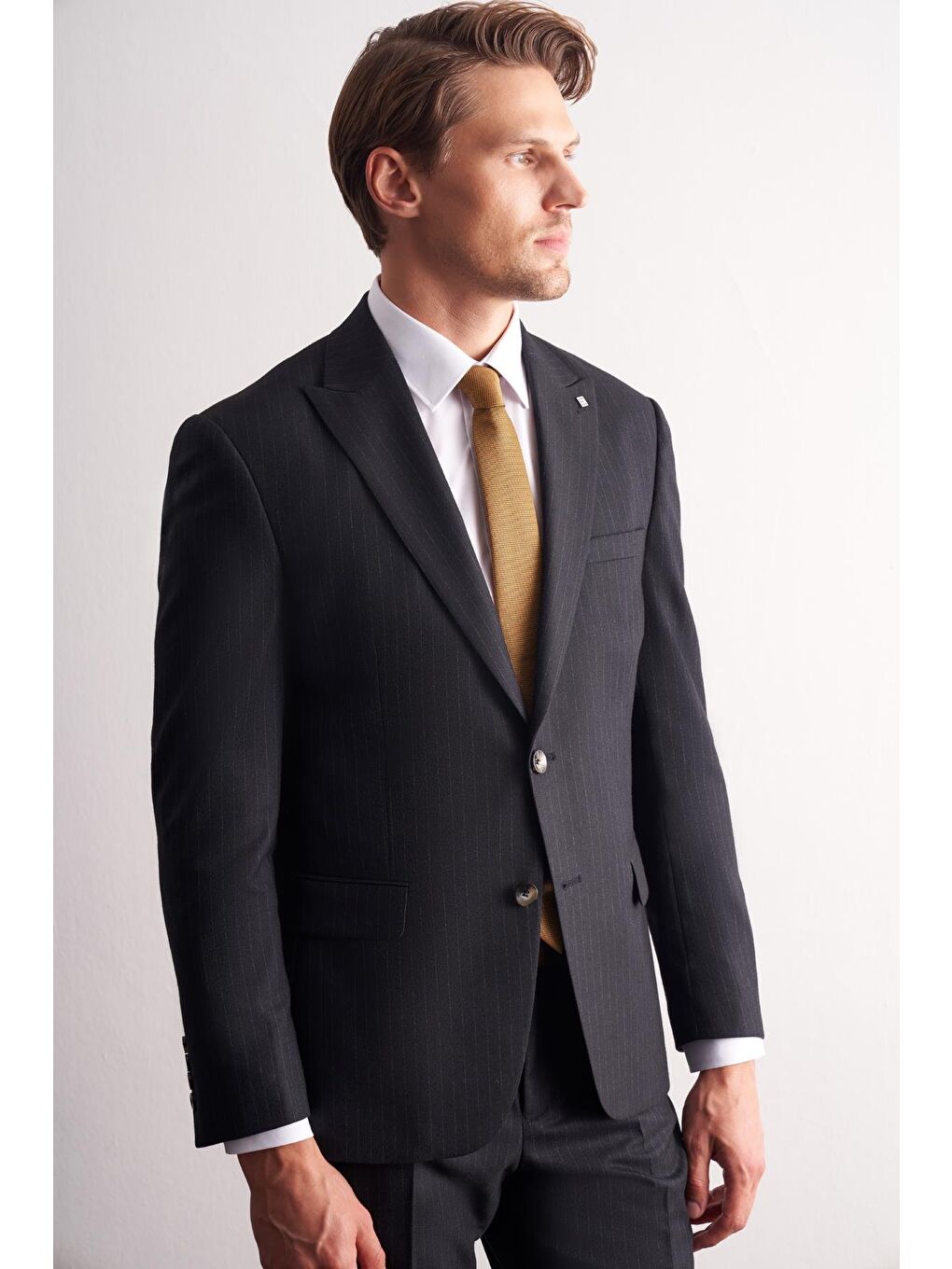 Lacivert Kırlangıç Yaka Çizgili Desen Slim Fit 6 Drop Takım Elbise 1001255166-2