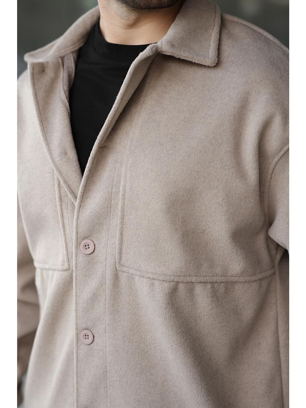 Bej Taş Rengi Kaşe Gömlek Erkek Ceket E6765-2