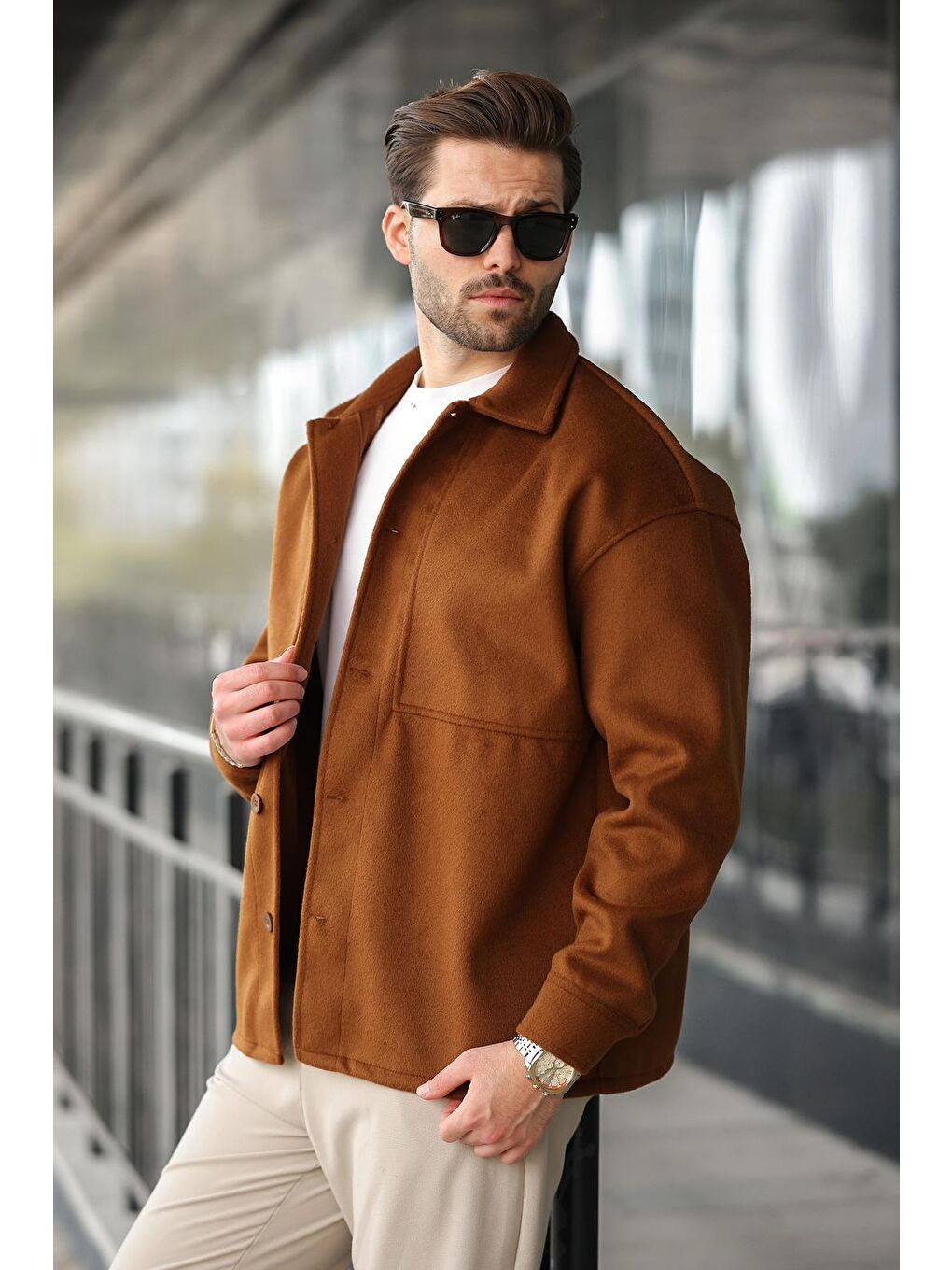 Kahverengi Kaşe Gömlek Erkek Ceket E6765