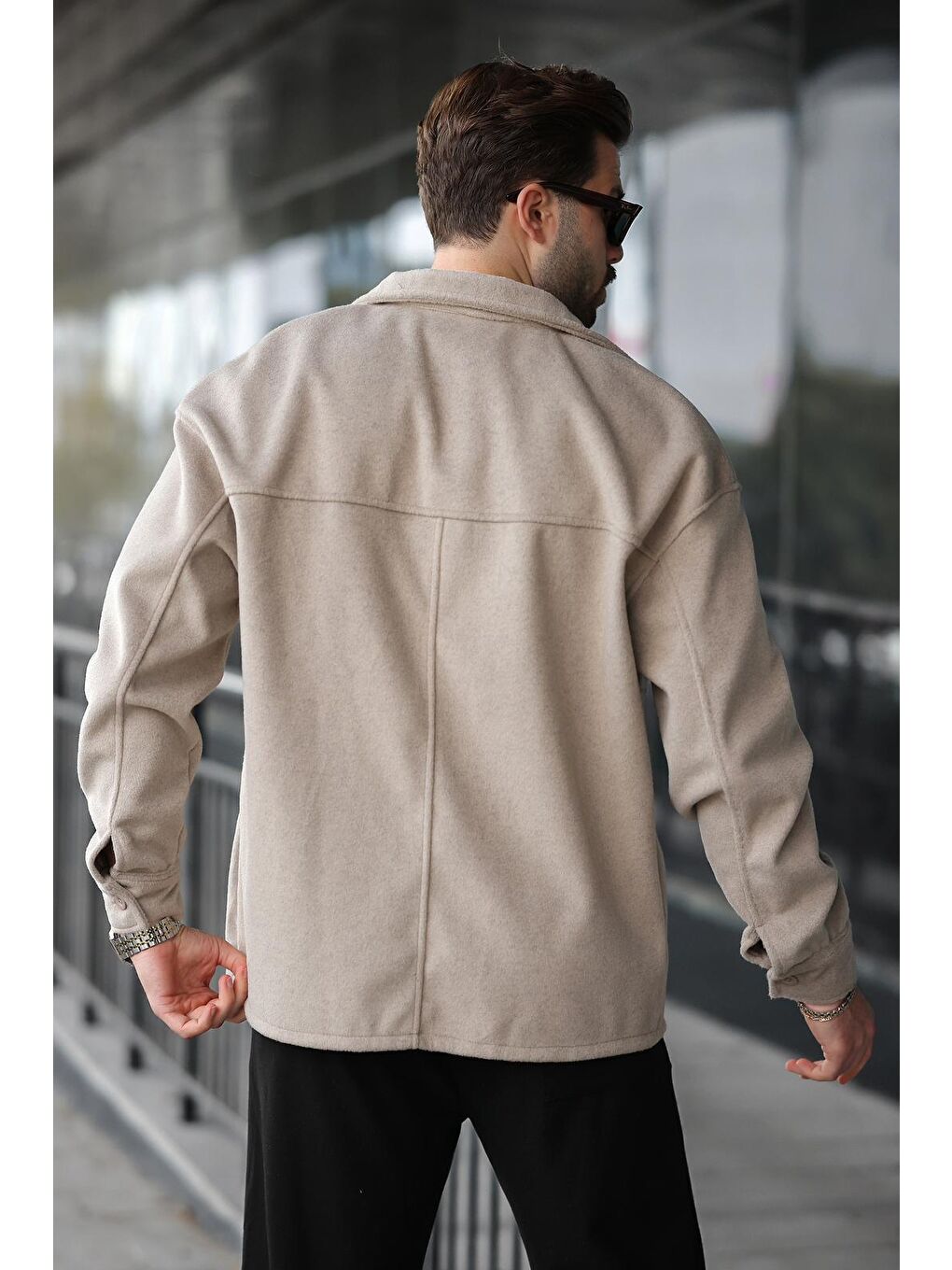 Bej Taş Rengi Kaşe Gömlek Erkek Ceket E6765-3